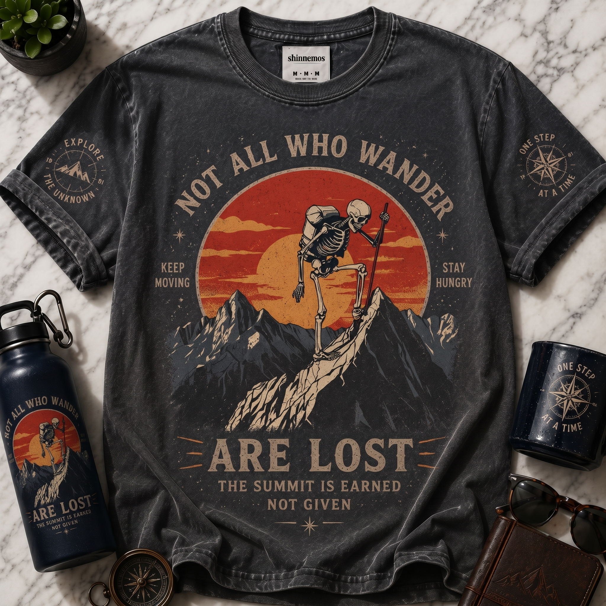 Not All Who Wander Skeleton Adventure Funny T-shirt
