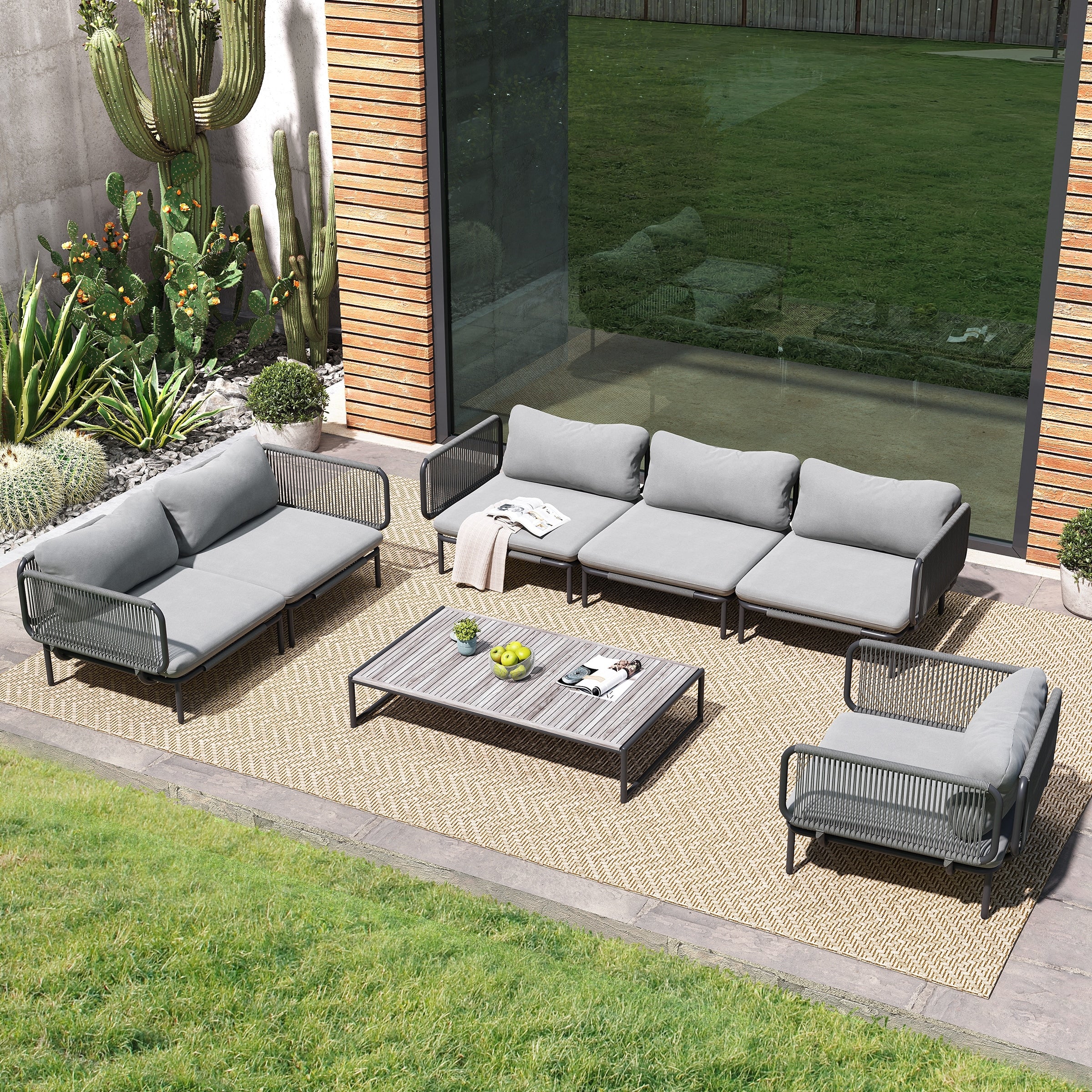 Outdoor Cushioned Sectional Sofa Chat Set Patio Furniture Conversation Set, Free Combination