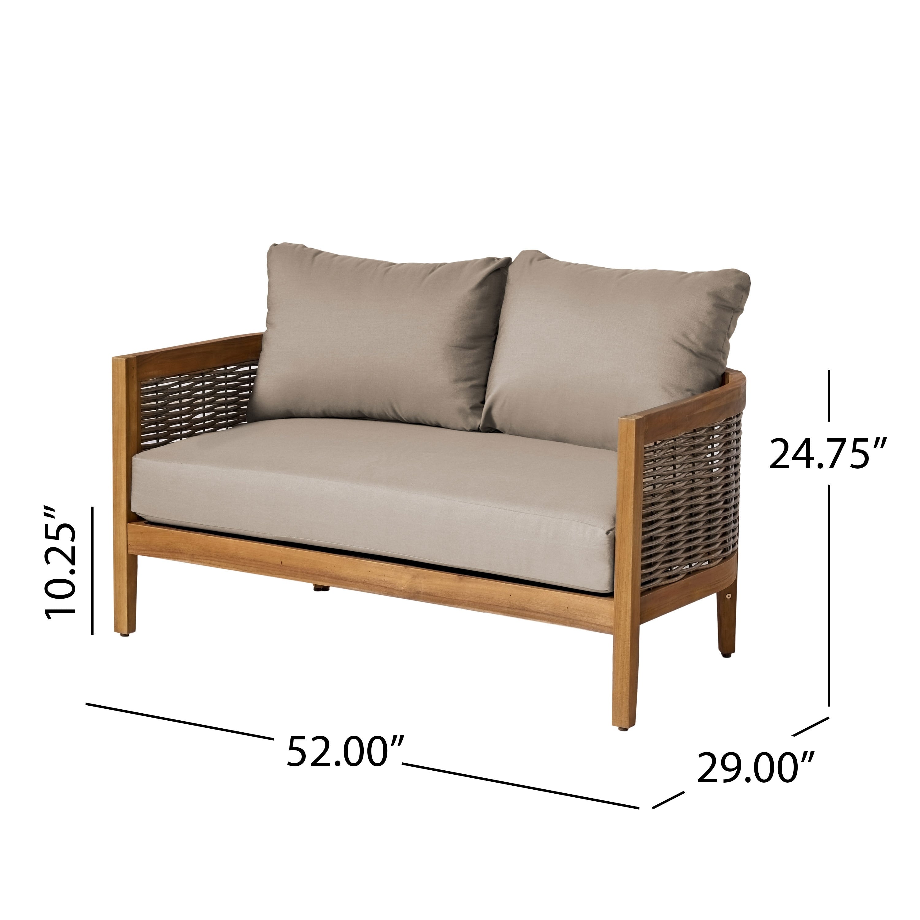 Burchett Outdoor Acacia Wood and Wicker 4 Seater Chat Set with Optional Sunbrella Cushions by Christopher Knight Home