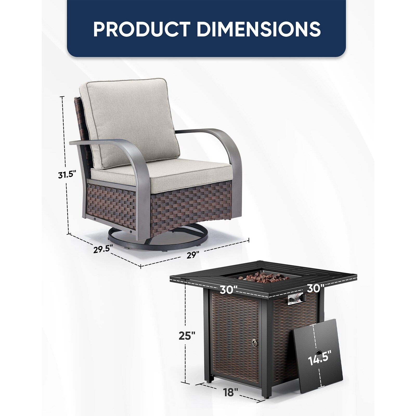 Outdoor Patio Chair with Fire Pit Table Set