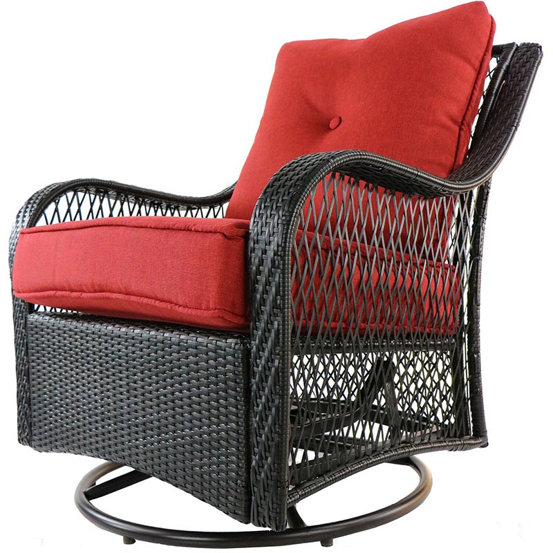 Orleans 5-Piece Fire Pit Chat Set with 4 Woven Swivel Gliders and 26 Inch Square Fire Pit Table, Autumn Berry