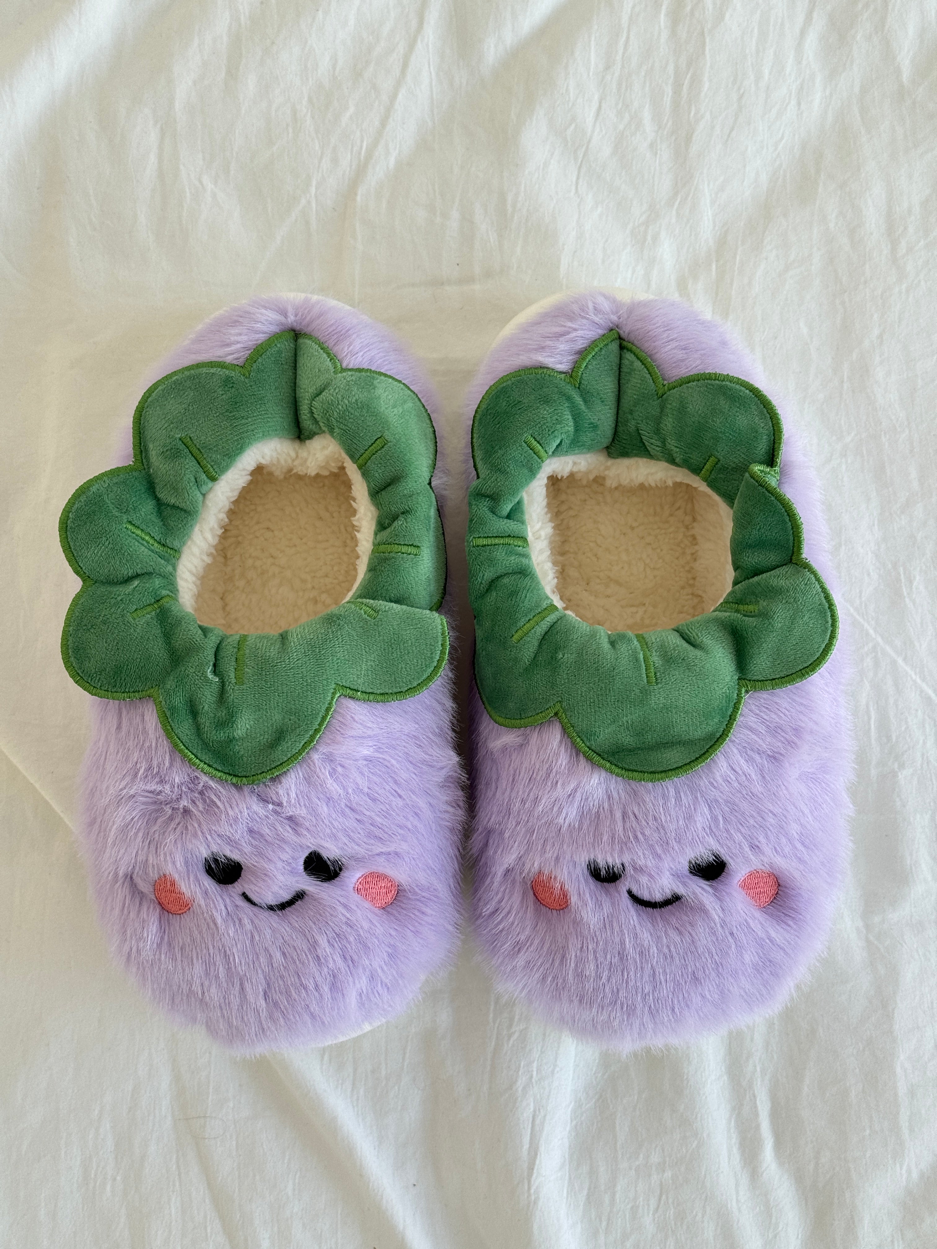 Croissant/ Peanuts/ Fried egg/ Purple Eggplant/ Teapot Slippers Soft Comfy Memory Foam Non-slip Indoor House Shoes