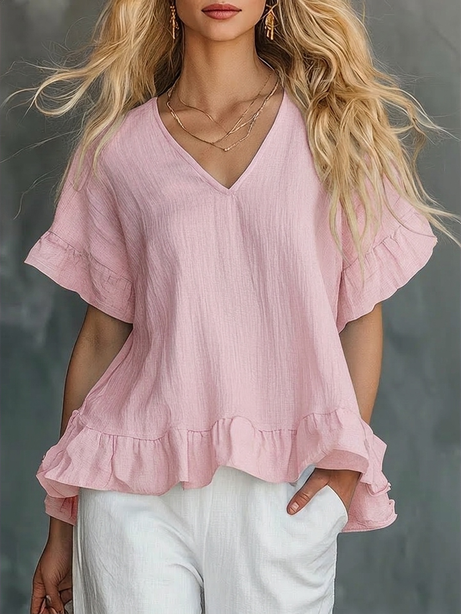 Women's Cozy Ruffled Cotton Shirt Top
