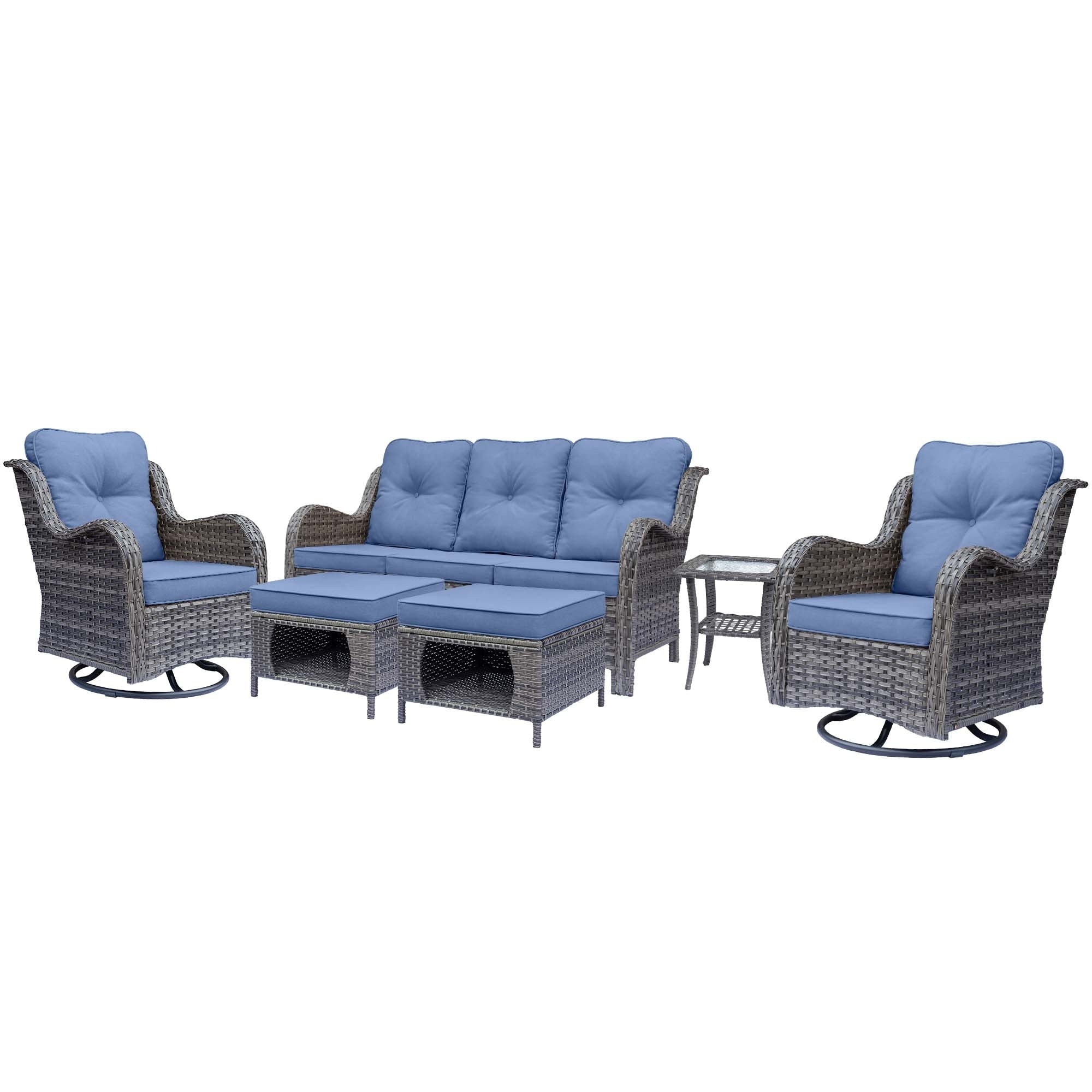 Outdoor Patio Furniture Set-Wicker Patio Conversation Swivel Chair Set