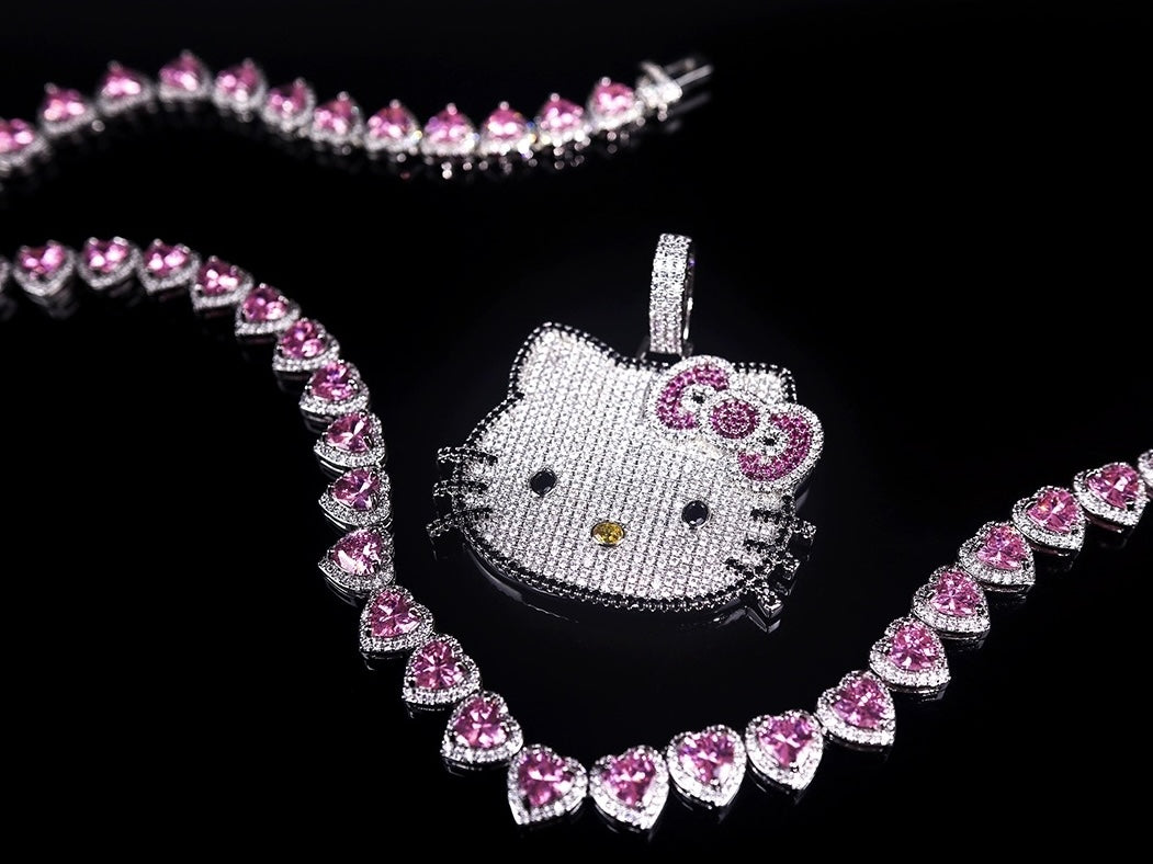 Hellokitty Sparkly Rhinestone Chunky Chain Necklace Jewelry（Velvet Gift Box Packing）