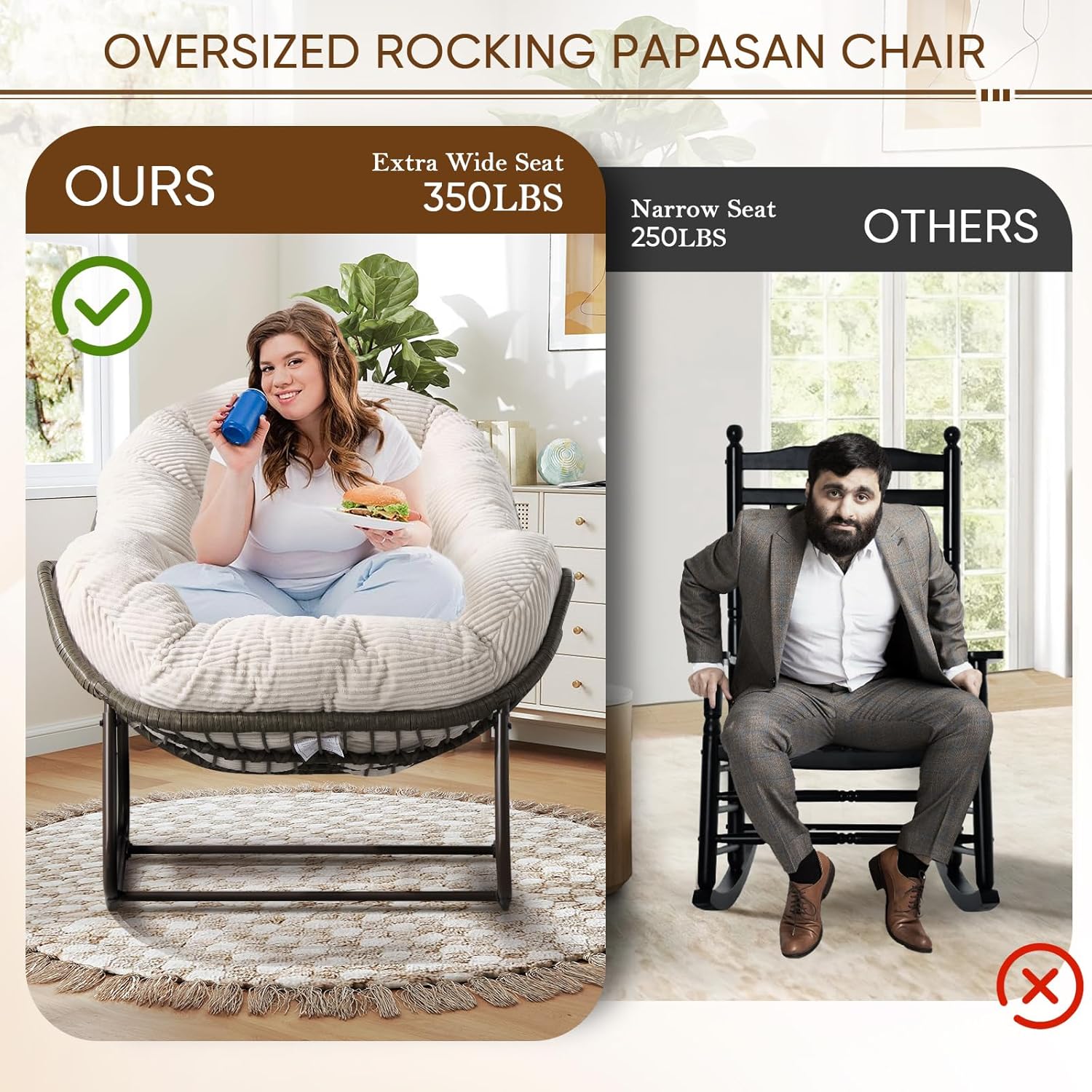 Oversized Outdoor Egg Rocking Chair with Thick Cushion – Comfortable Patio & Indoor Lounge Seating Clearance Sale