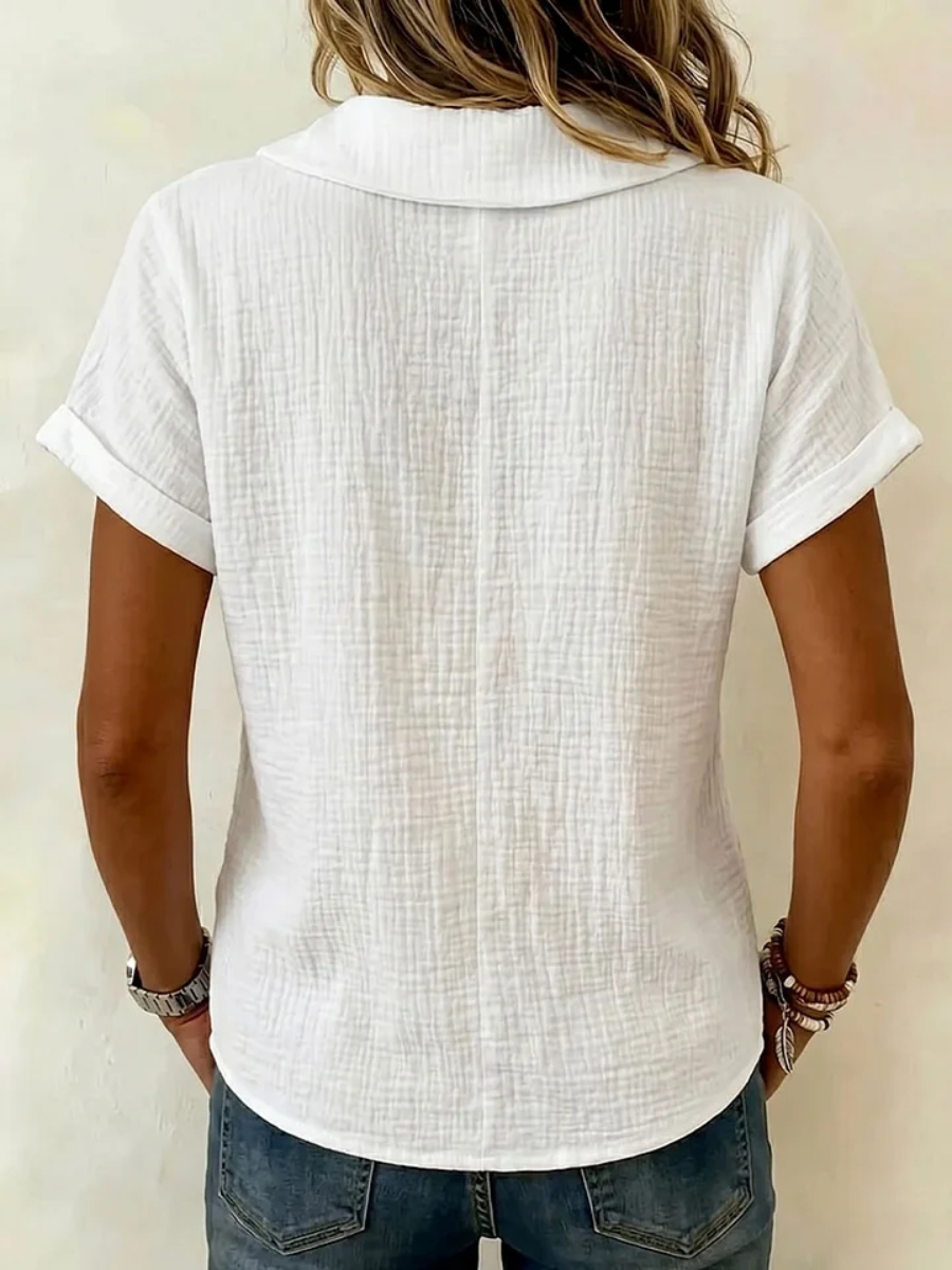 Shawl Collar V-Neck Linen Blend Blouse