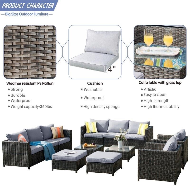 Cassville Wicker/Rattan 8 - Person Seating Group with Cushions