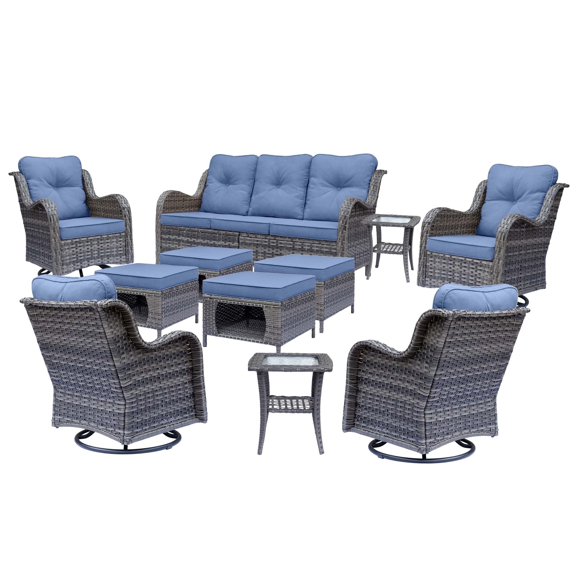 Outdoor Patio Furniture Set-Wicker Patio Conversation Swivel Chair Set