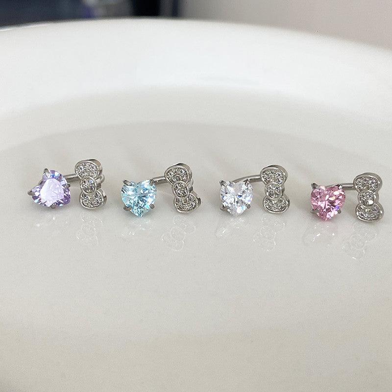 Rhinestone Bow Heart Hello Kitty Helix Earrings