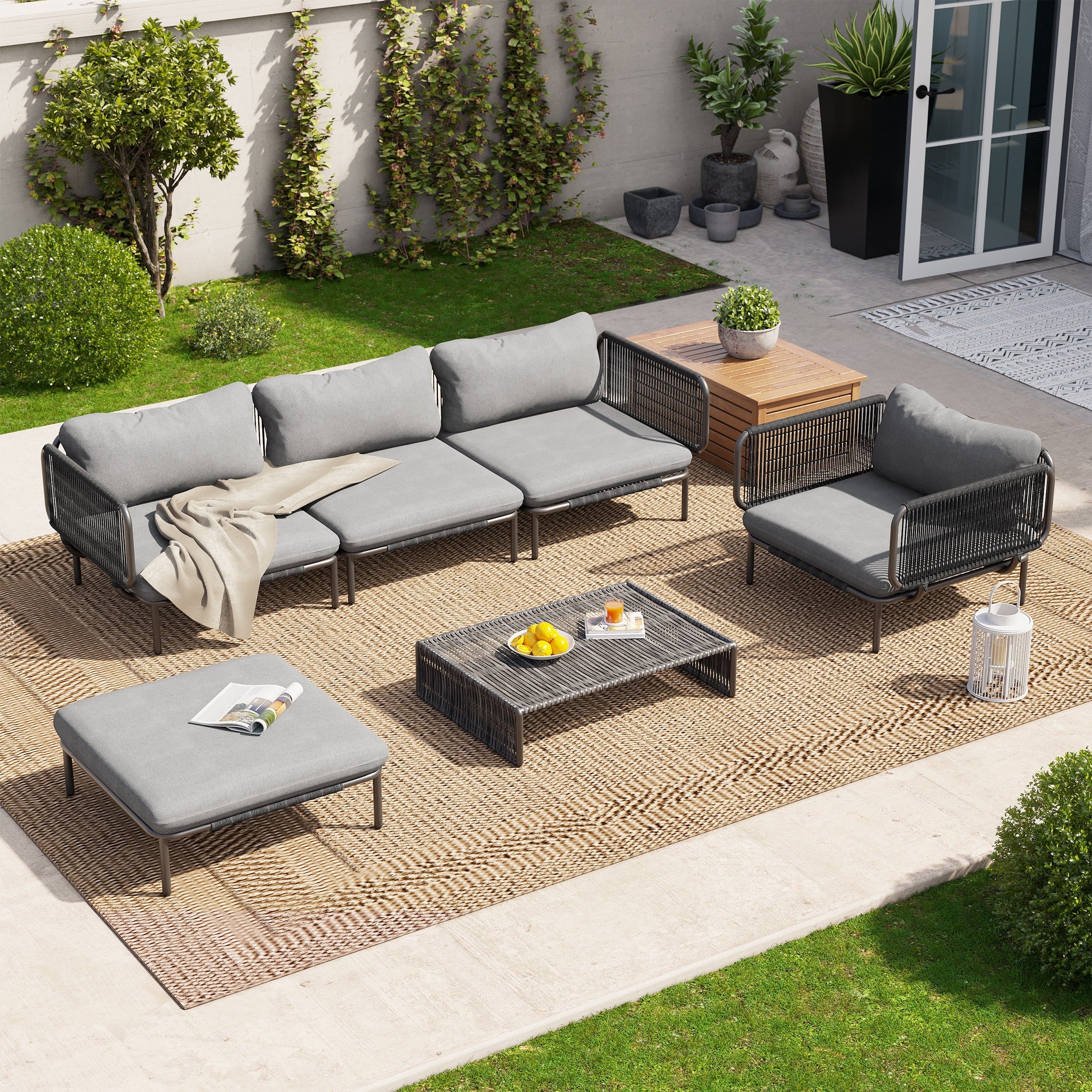 Outdoor Cushioned Sectional Sofa Chat Set Patio Furniture Conversation Set, Free Combination