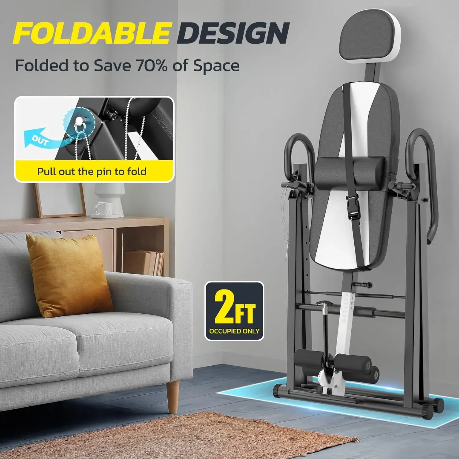 Heavy Duty Gravity Inversion Table | Adjustable Safety Belt & Headrest for Back Pain Relief Home Therapy