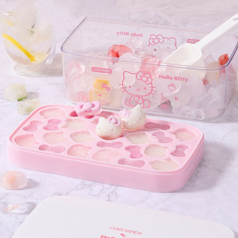 Hellokitty Shape Ice Cube Tray with Lid and Bin (with Scoop)
