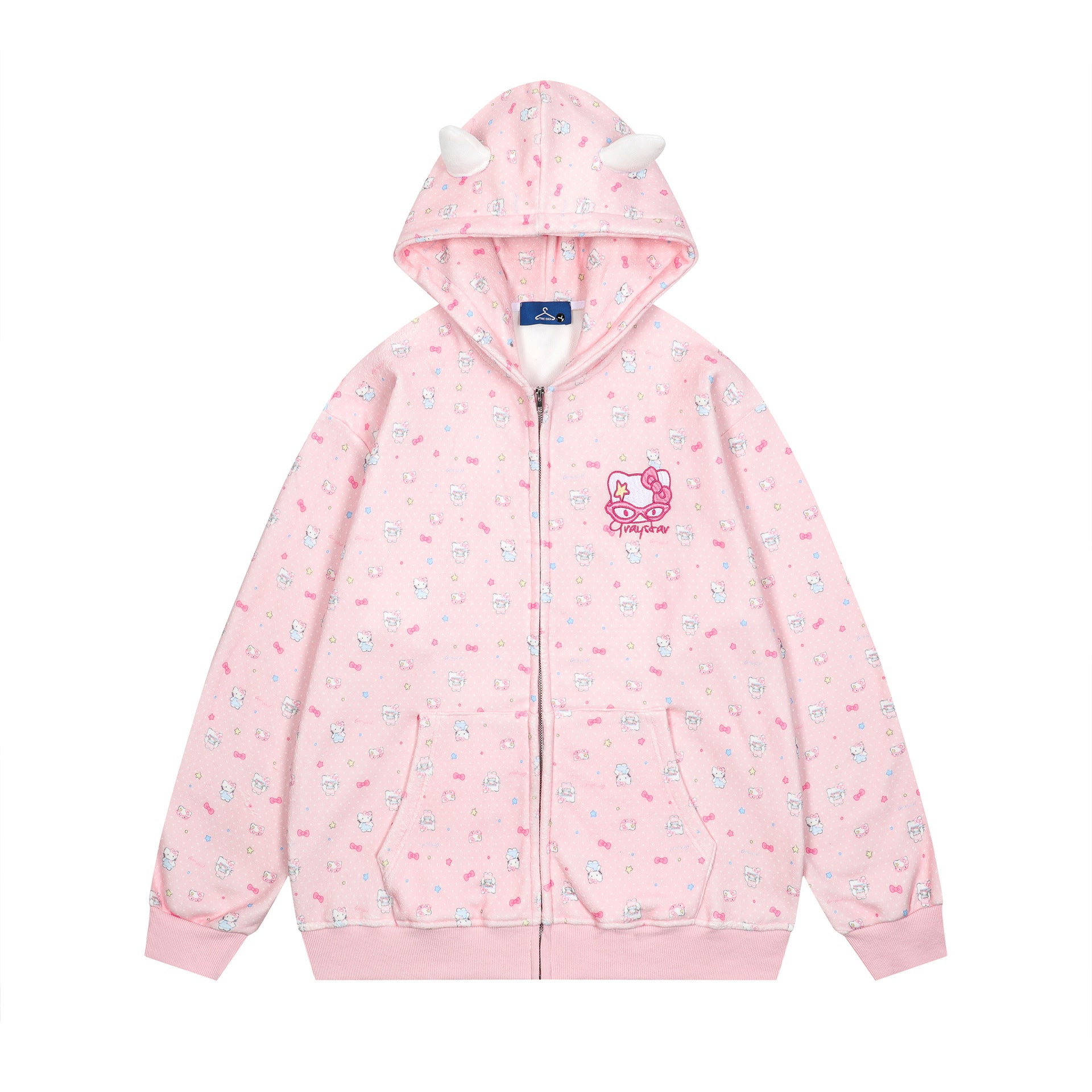 Hellokitty Cute Hoodies Fall Jacket Oversized Sweatshirts Casual Drawstring Zip Up Y2K Hoodie with Pocket