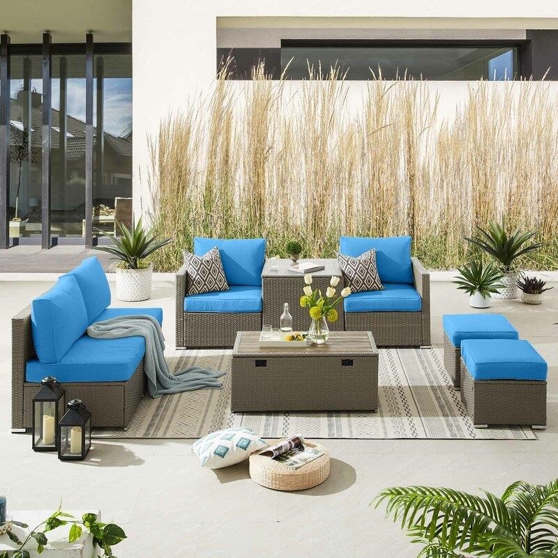 Aaleena Wicker/Rattan 6 - Person Seating Group with Cushions