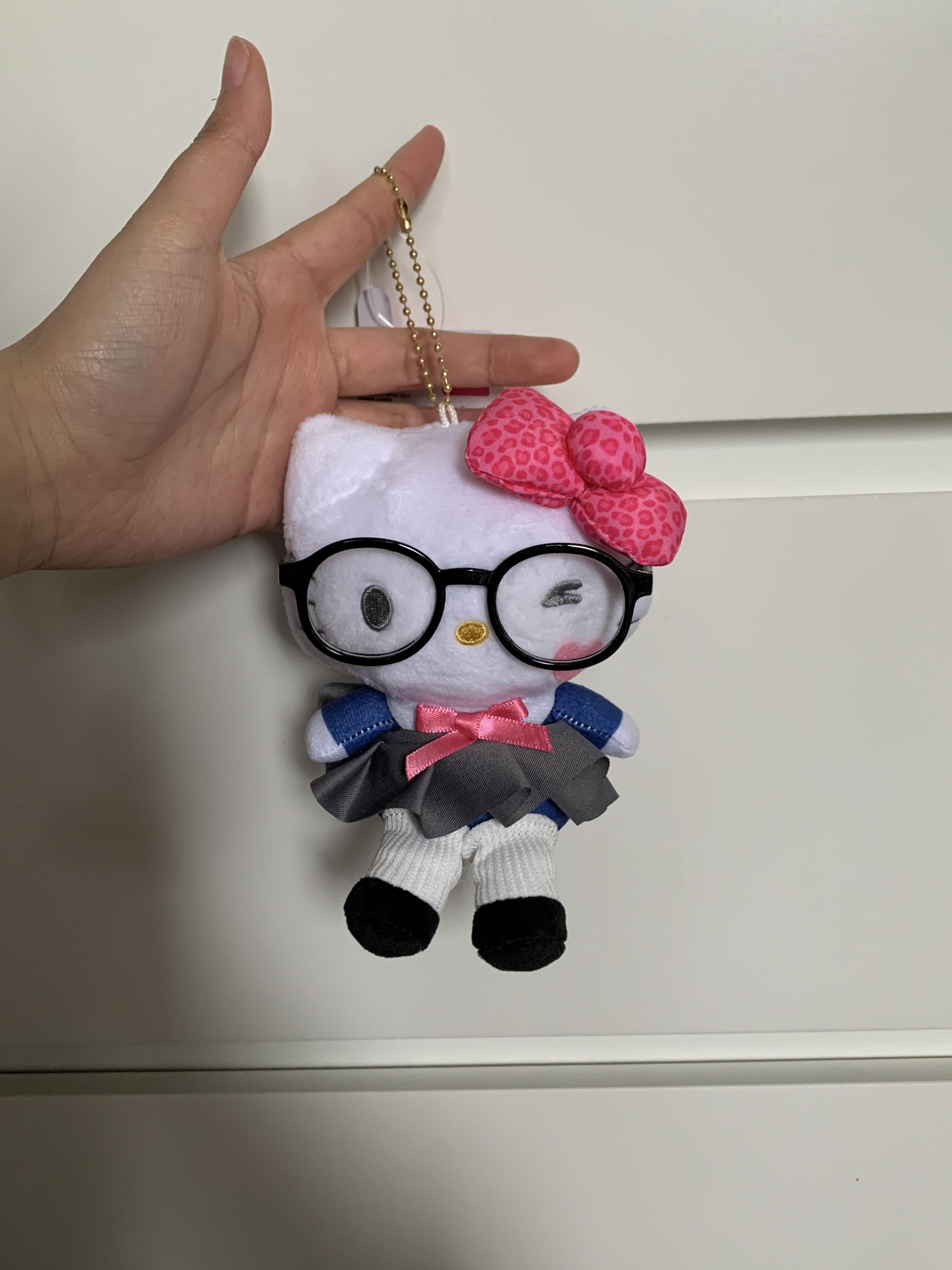 Hellokitty Pink Eyeglasses Plush Keychain
