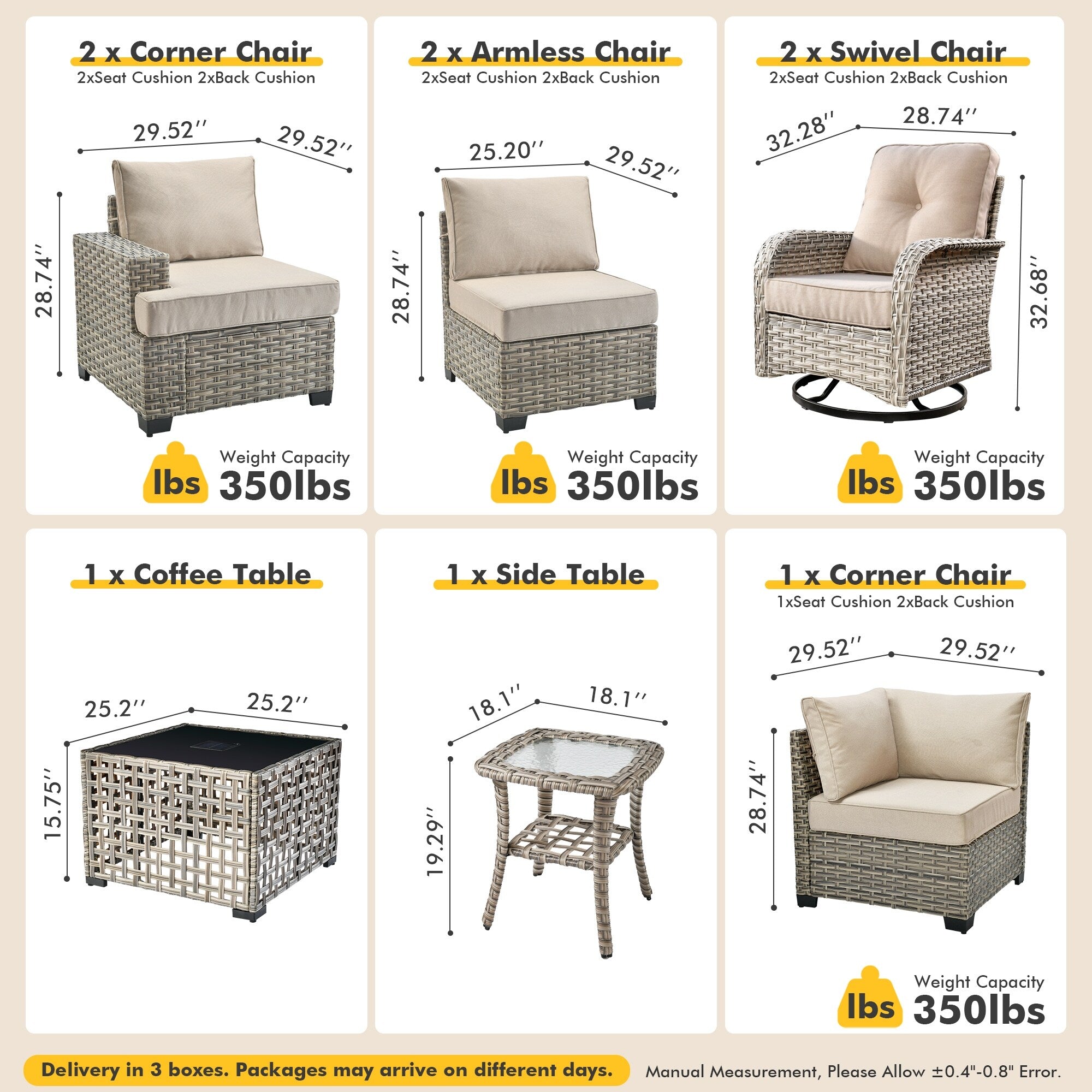 XIZZI 9-piece Outdoor Wicker Patio Furniture Set with Swivel Chairs
