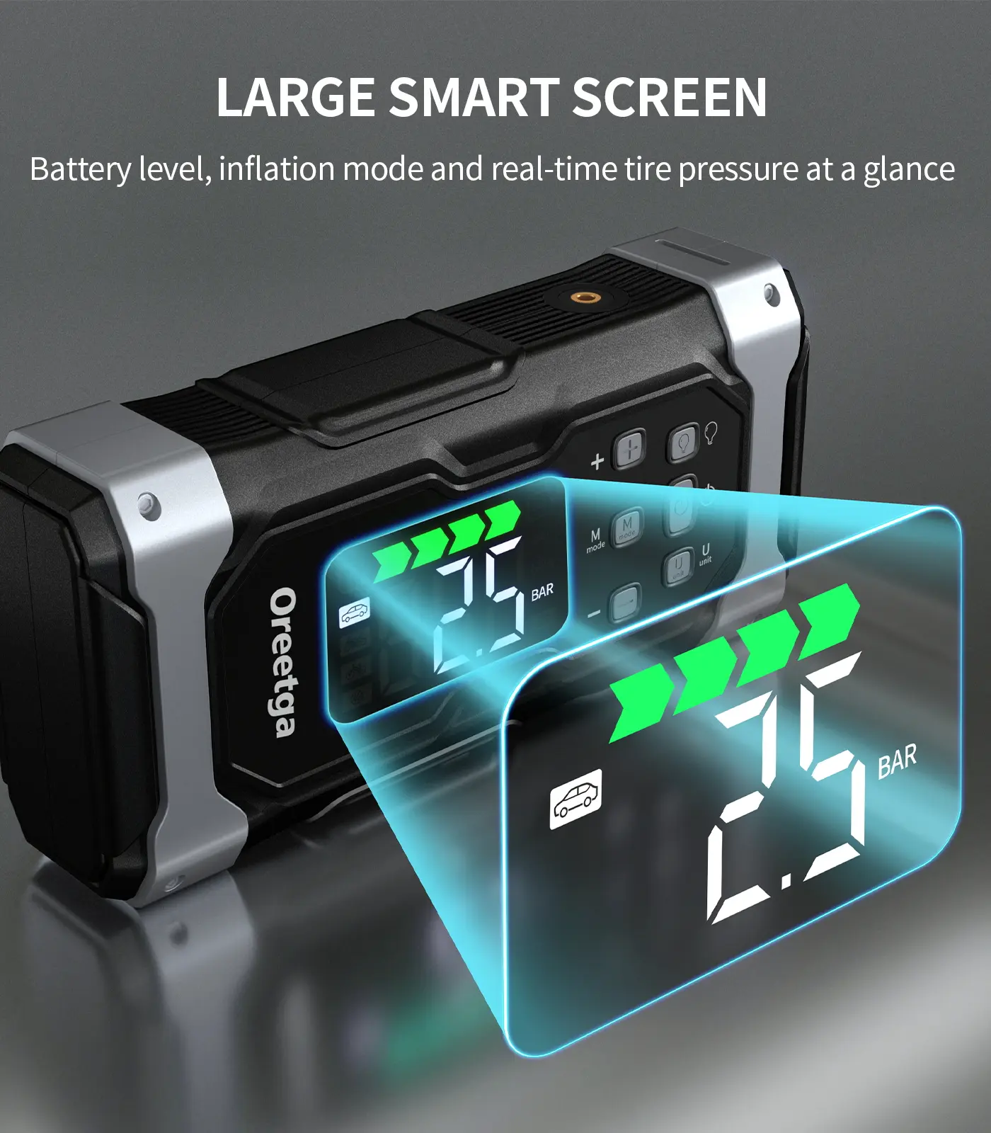 9000A 7-in-1 Portable Car Battery Jump Starter with Air Inflator and LCD Screen