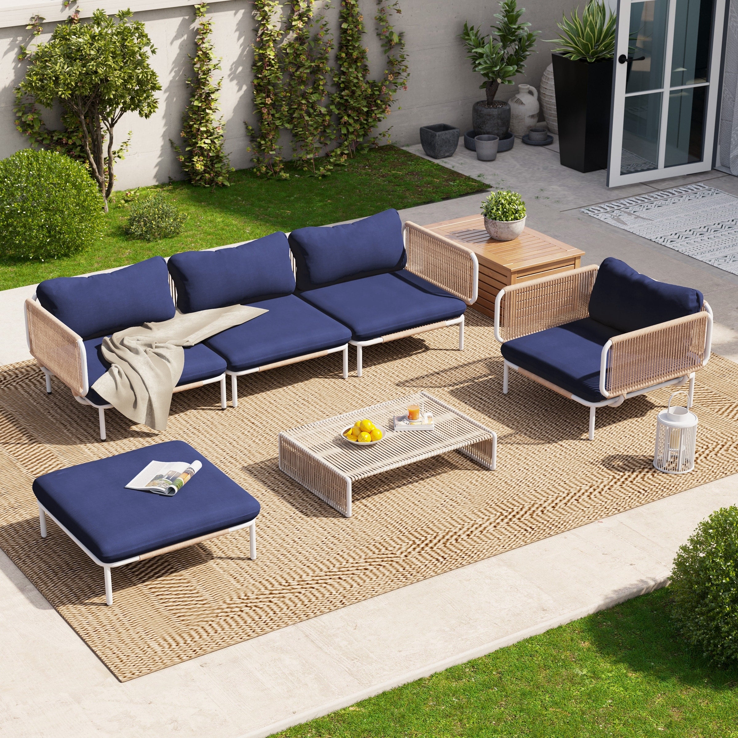 Outdoor Cushioned Sectional Sofa Chat Set Patio Furniture Conversation Set, Free Combination