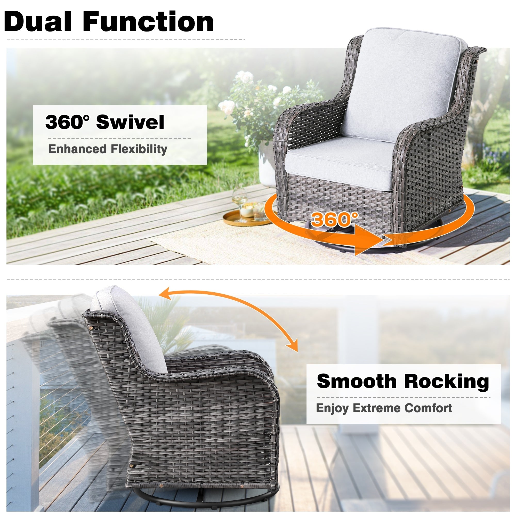 OVIOS 8-piece Patio Wicker Furniture Swivel Chair Set