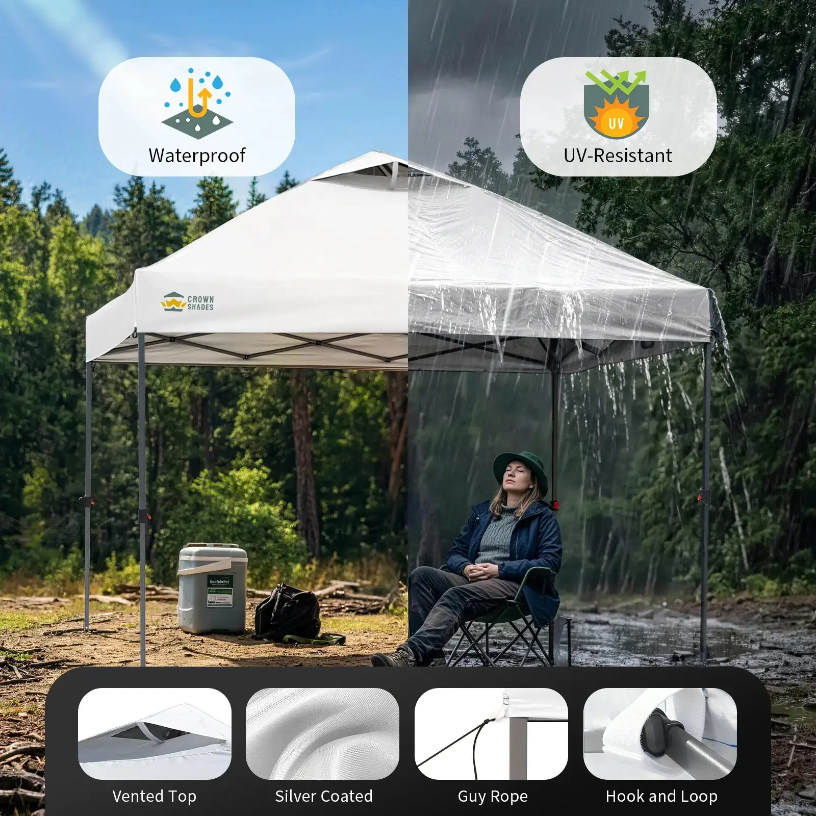 10x10 Pop Up Canopy - Patented Center Lock One Push Instant Outdoor Canopy Beach Tent with STO-N-Go Bag 8 Stakes & 4 Sand Bags