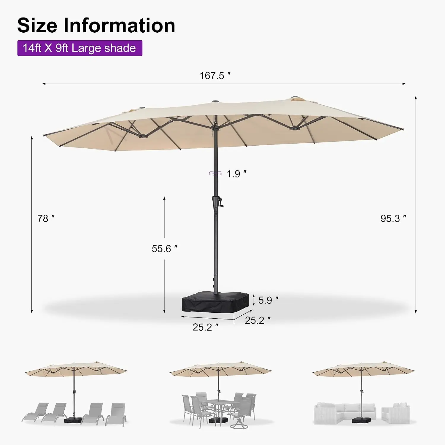 Large Outdoor Patio Umbrella 15ft with Weighted Base for Garden, Poolside, and Beach