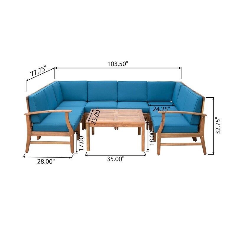 Theodore Solid Wood 6 - Person Seating Group with Cushions