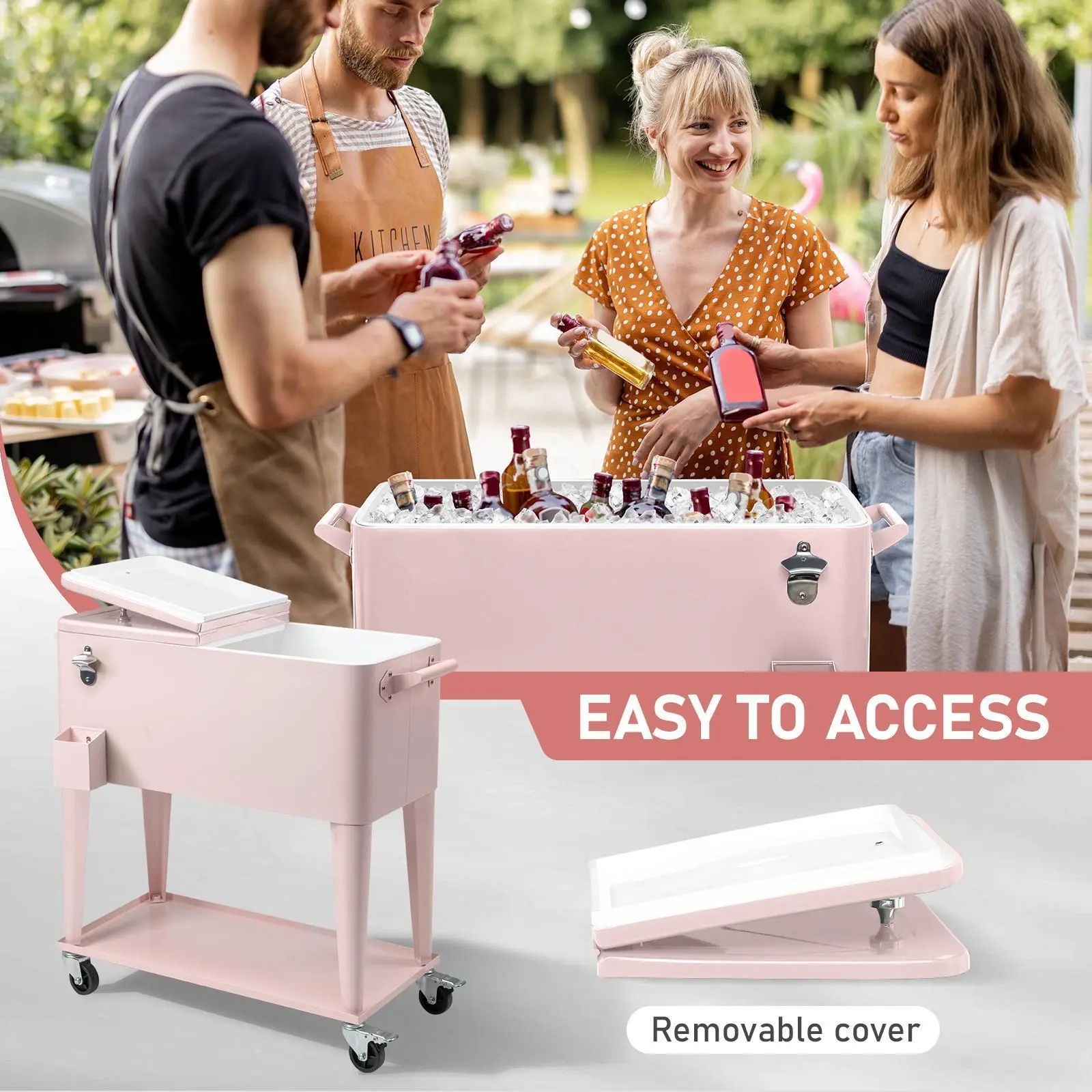 💥Clearance sale💥80 Quart Patio Cooler Rolling Cooler Ice Chest with Shelf