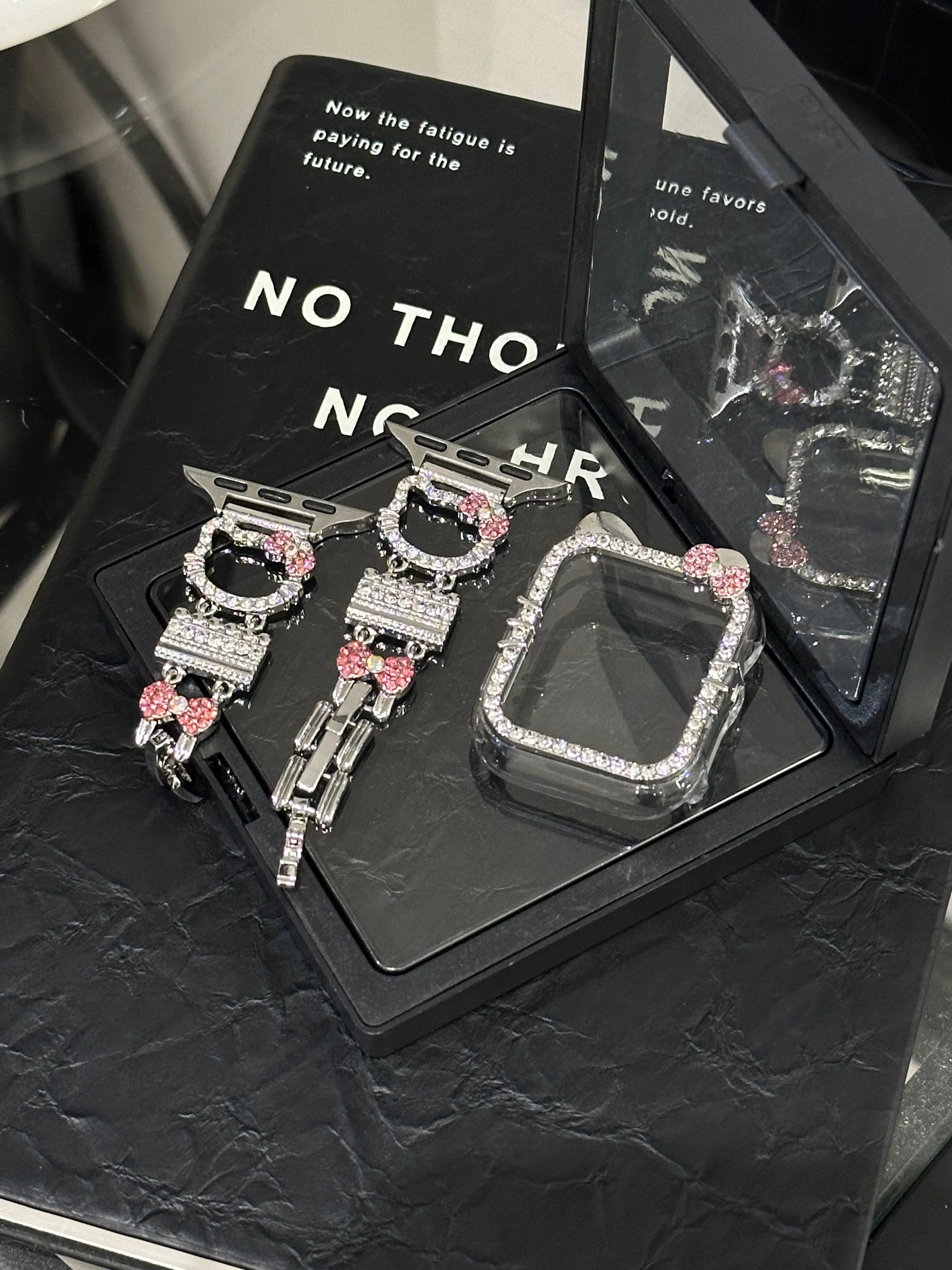 Hellokitty Apple Watch Band Bling Diamond Strap Bands with Screen Protector Case