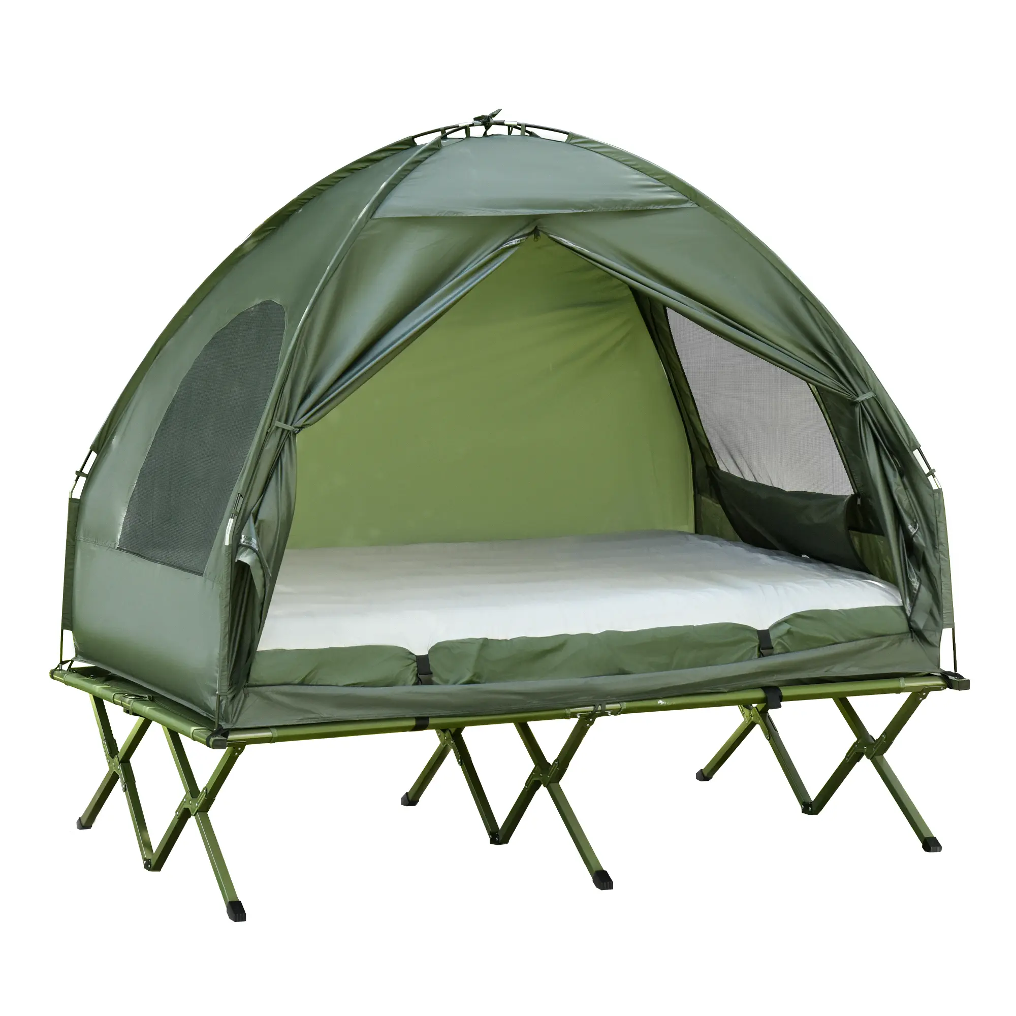💥Last Chance Sale💥1/2 Person Foldable Camping Cot with Tent, Bedspread, Thick Air Mattress, 4-In-1 Elevated Camping Bed for Outdoor Hiking, Picnic, Travel