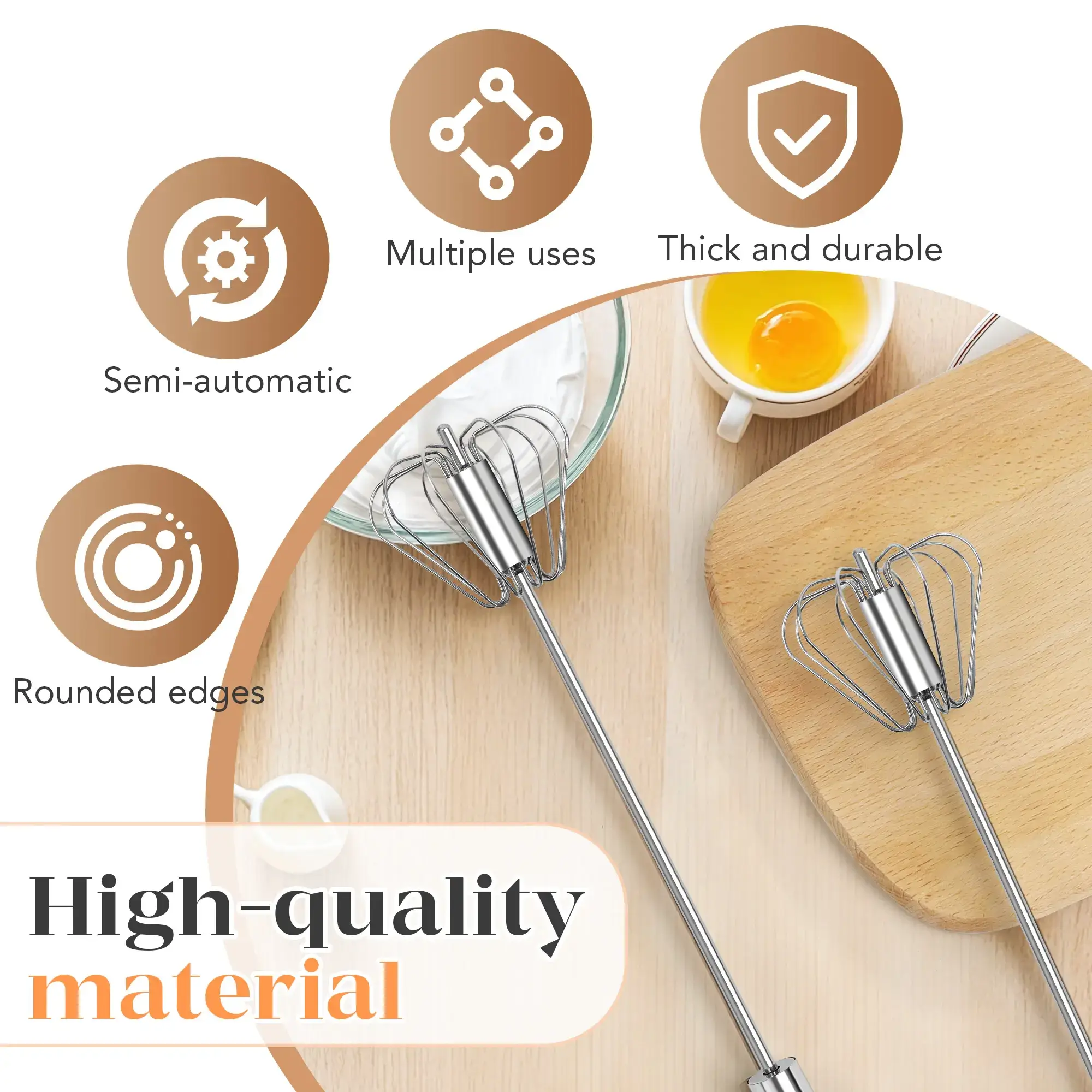 Stainless Steel Hand-Push Rotary Whisk - Versatile Kitchen Tool