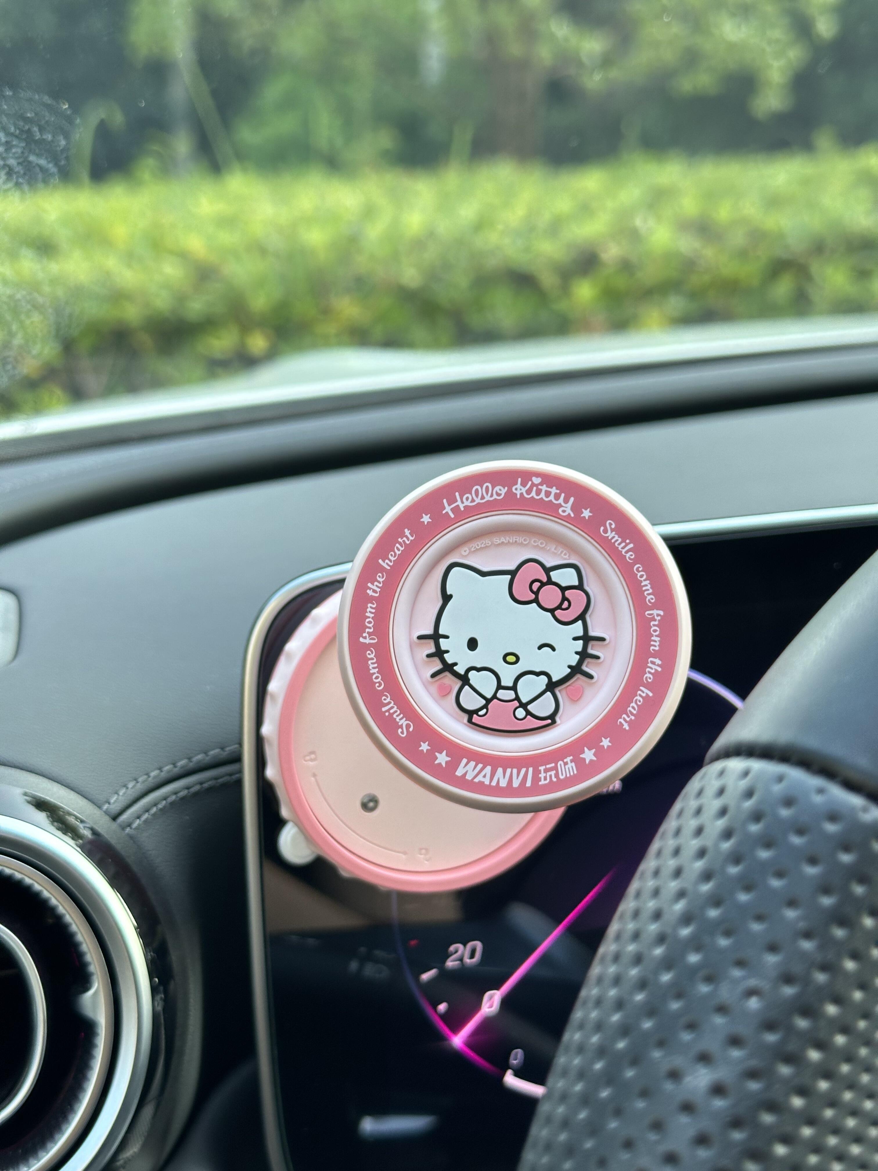 Pink Hellokitty Foldable Magnetic Vacuum Phone Holder, 360° Electric Suction Car Mount, Double-Sided Swivel Stand for Car, Mirror, Gym, Kitchen, Hands-Free Portable Phone Holder