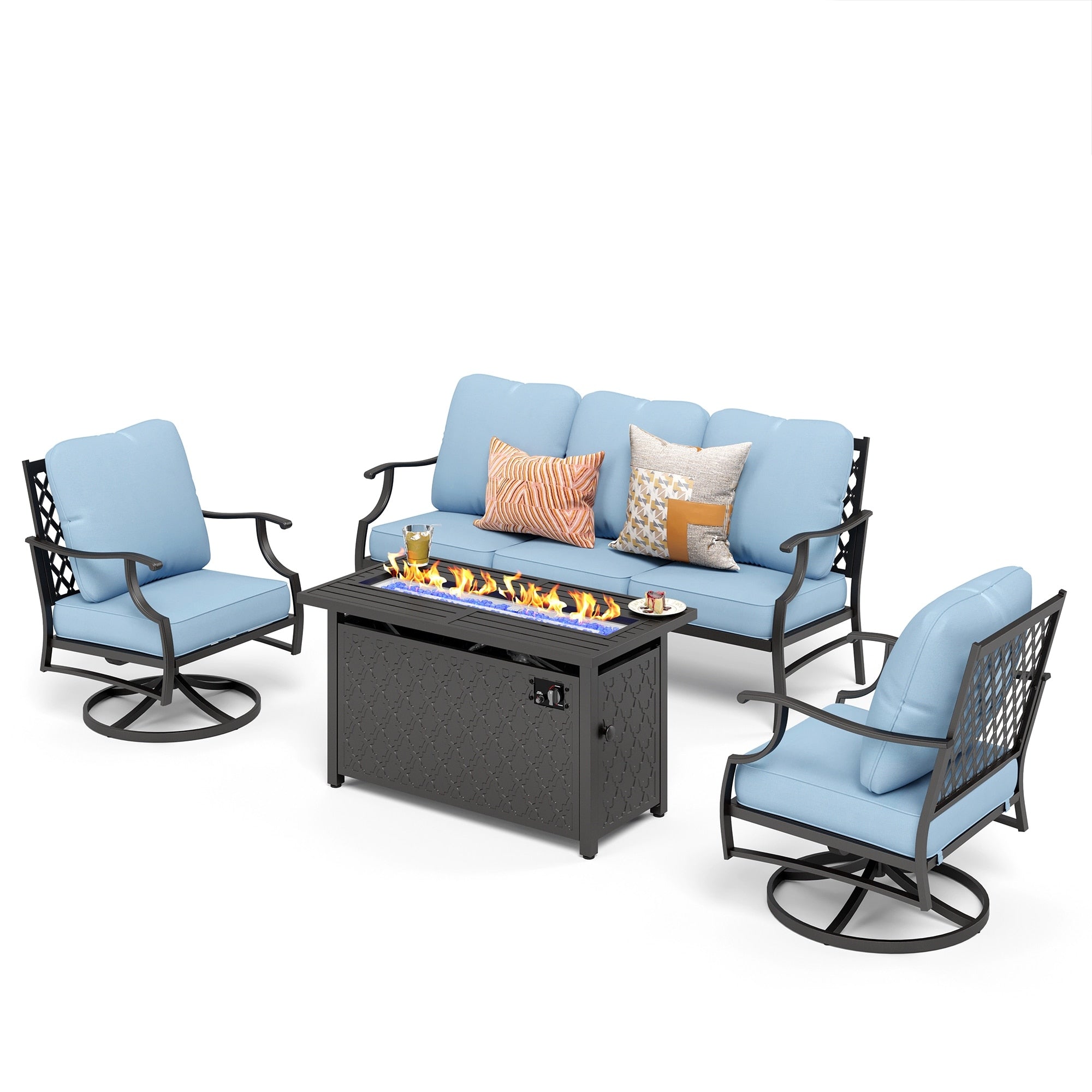 MAISON ARTS Outdoor Sofa Set 4/6-Piece Patio Conversation Set with 45'' Gas Fire Pit Table