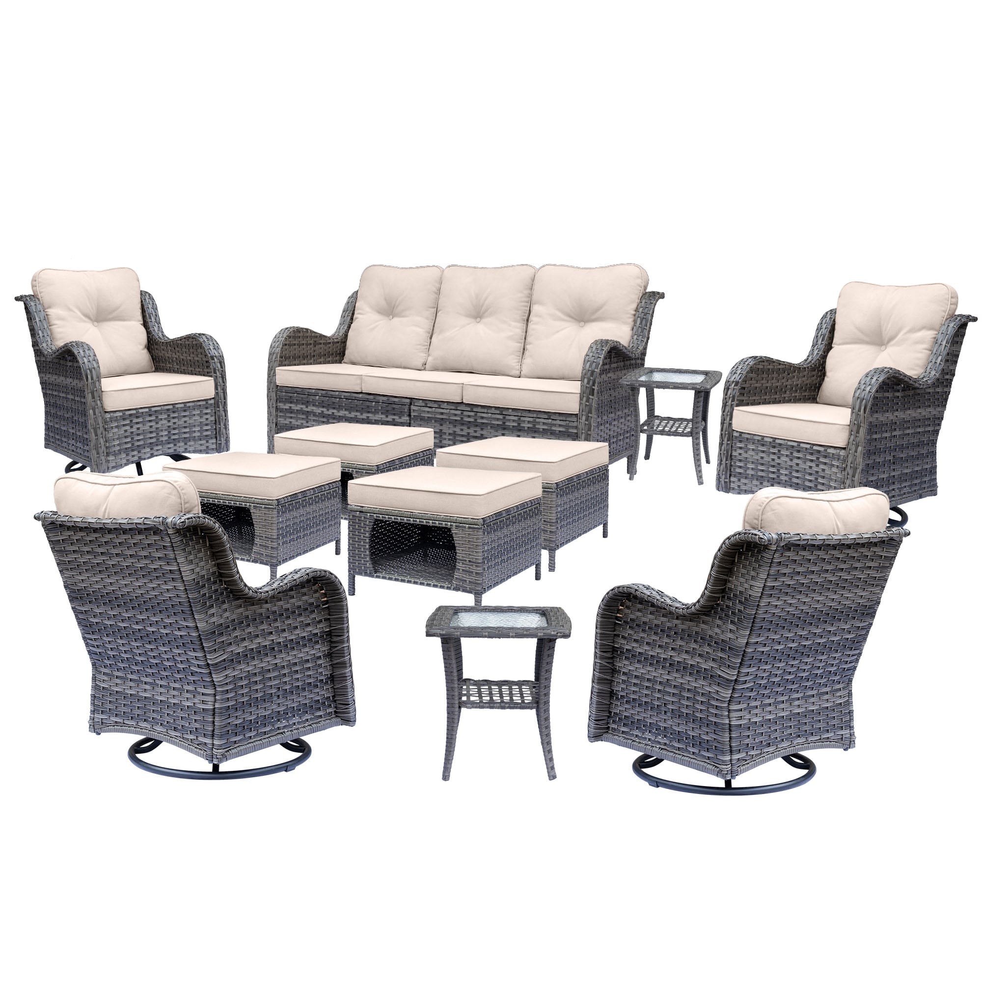Outdoor Patio Furniture Set-Wicker Patio Conversation Swivel Chair Set
