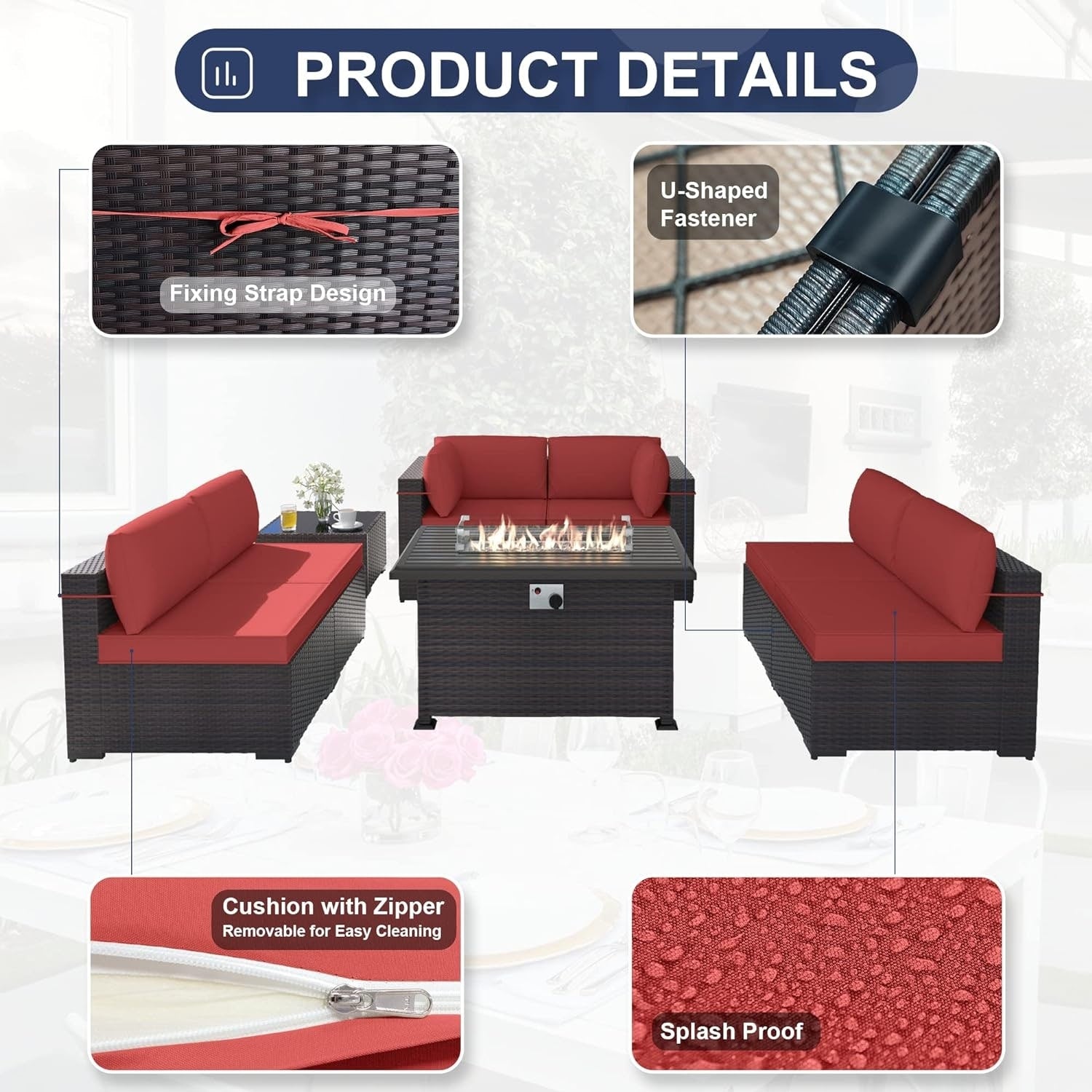 Patio Furniture Sectional Sofa Set, PE Rattan Swivel Rocking Chairs Patio Conversation Set