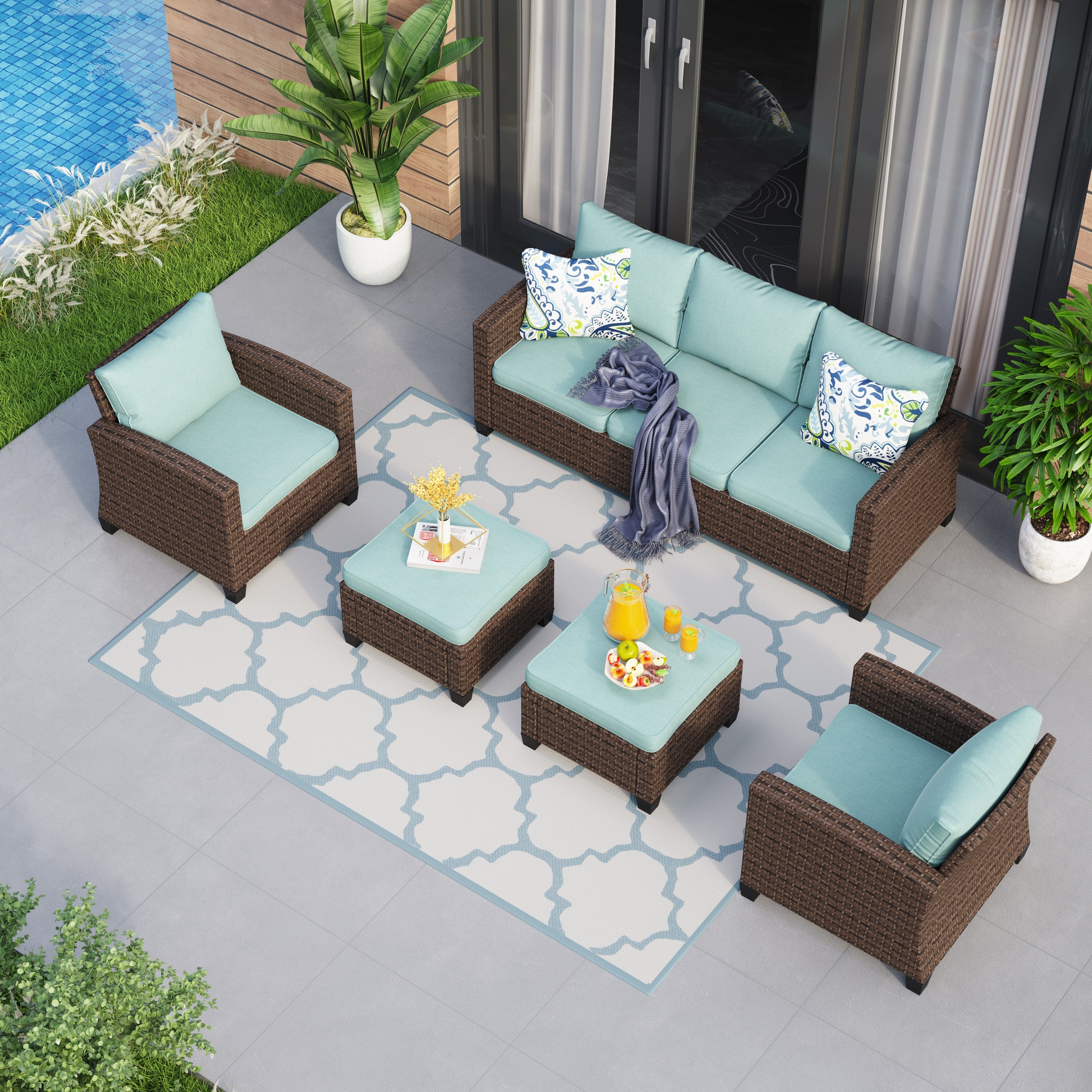 5/9-Seat Patio Furniture Wicker Rattan Outdoor Deep Seating Sectional Sofa Large Conversation Set