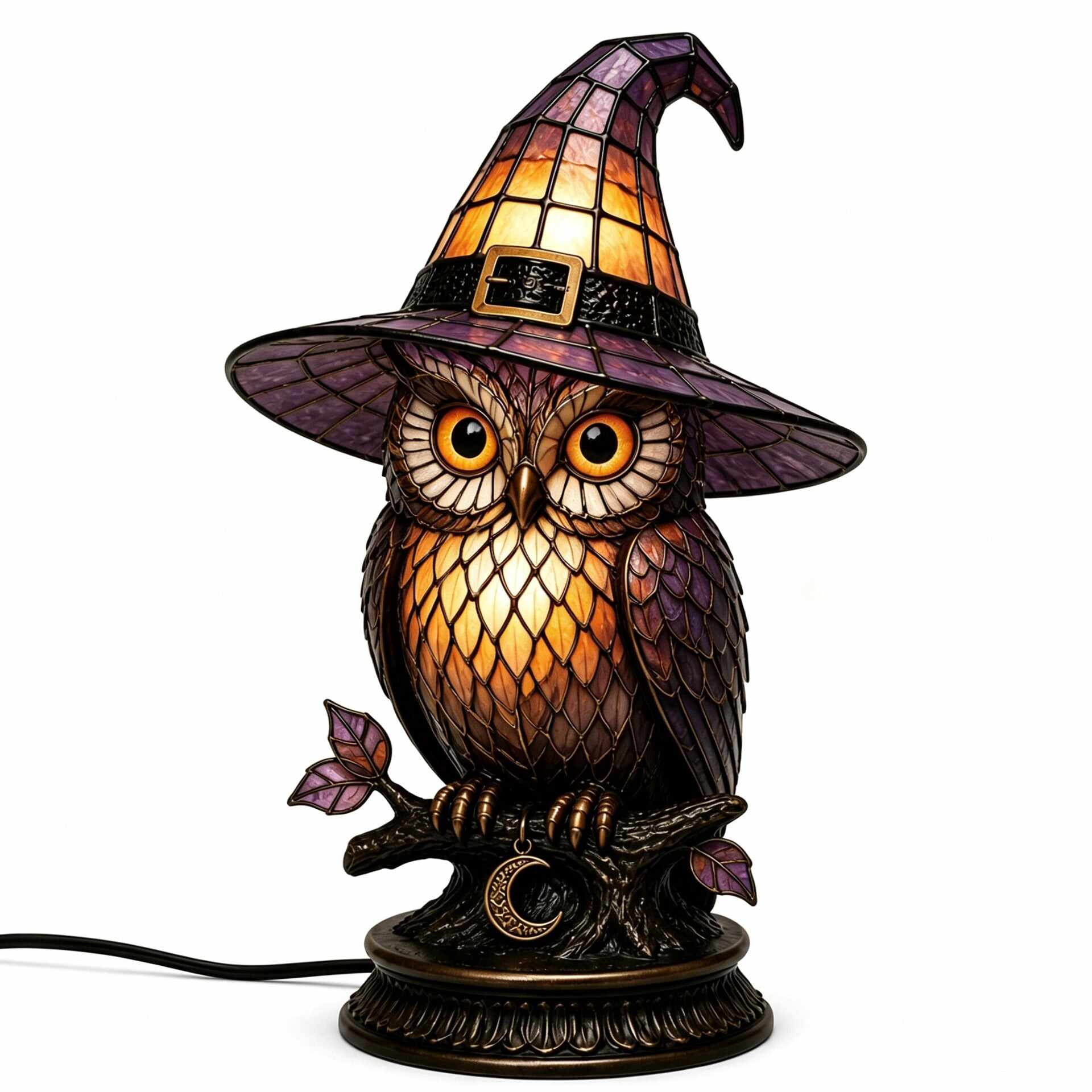 🔥Exclusive Limited Item 👍🔥50%OFF🐈 Gothic Stained Glass Witch Black Cat Table Lamp | Halloween Witch Hat Night Light Decor