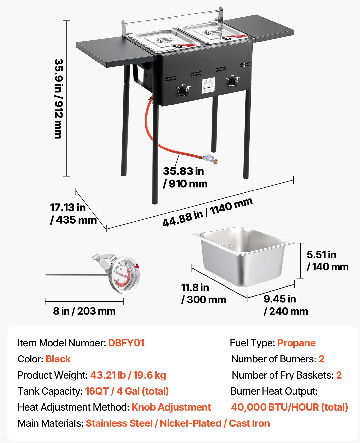 ⚡️Clearance sale⚡️ Outdoor Propane Deep Fryer, Dual-Tank 8QTx2 Commercial Fryer, Stainless Steel Cooker with Foldable Platform