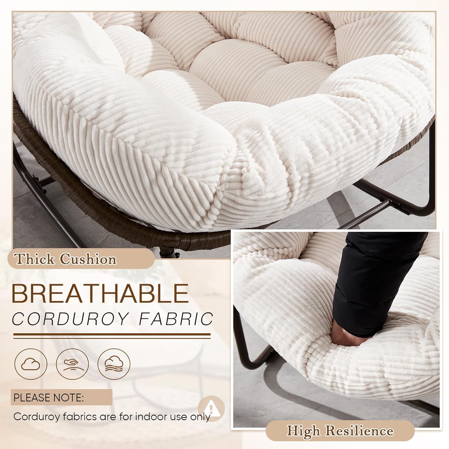 Oversized Outdoor Egg Rocking Chair with Thick Cushion – Comfortable Patio & Indoor Lounge Seating Clearance Sale