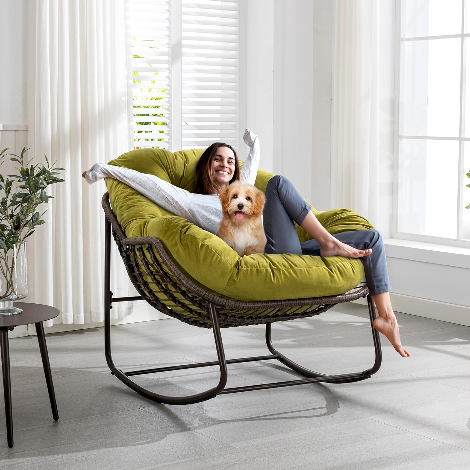 Oversized Outdoor Egg Rocking Chair with Thick Cushion – Comfortable Patio & Indoor Lounge Seating Clearance Sale