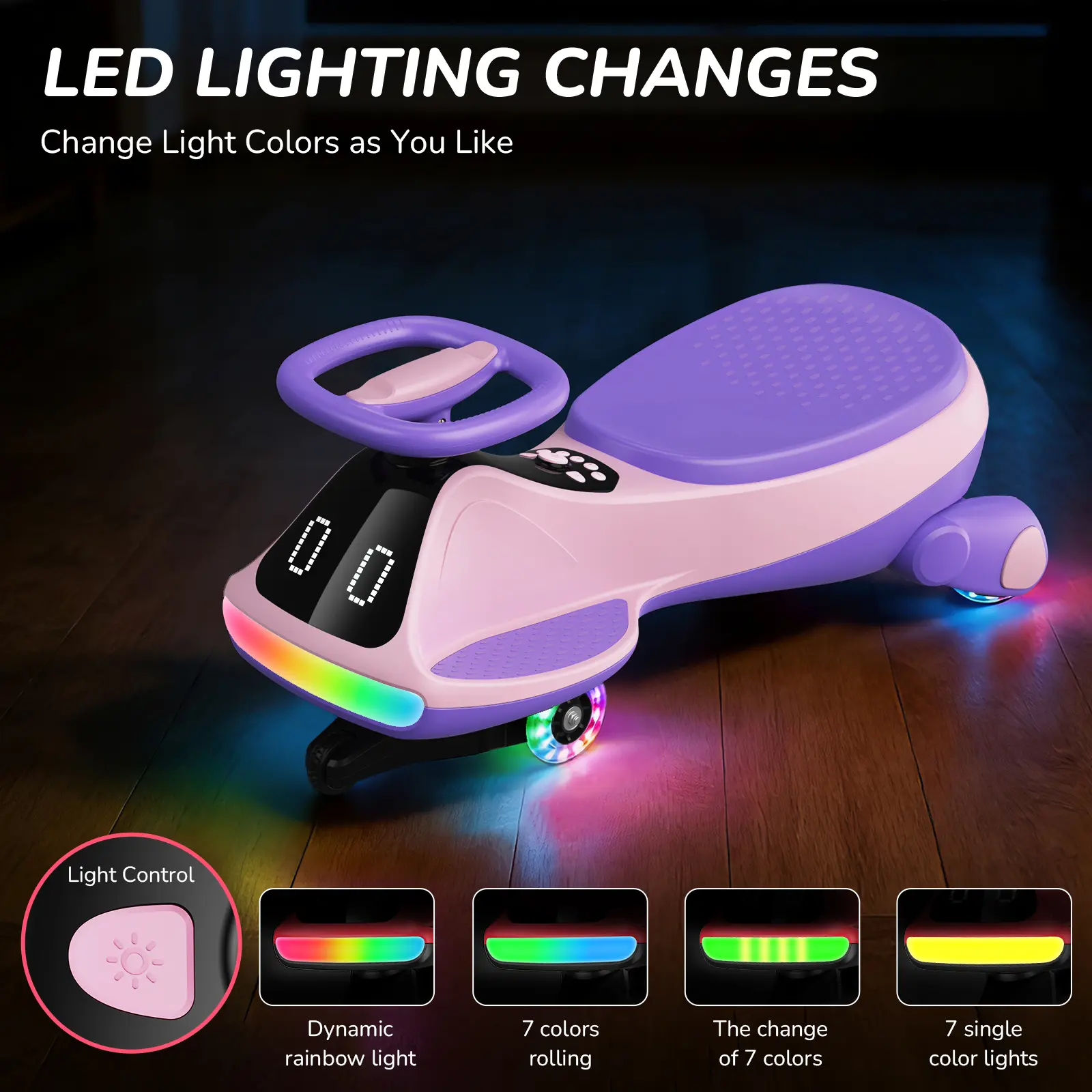 🔥 12V Electric Wiggle Car for Kids – LED Lights, Bluetooth Music & Rechargeable Ride-On Fun