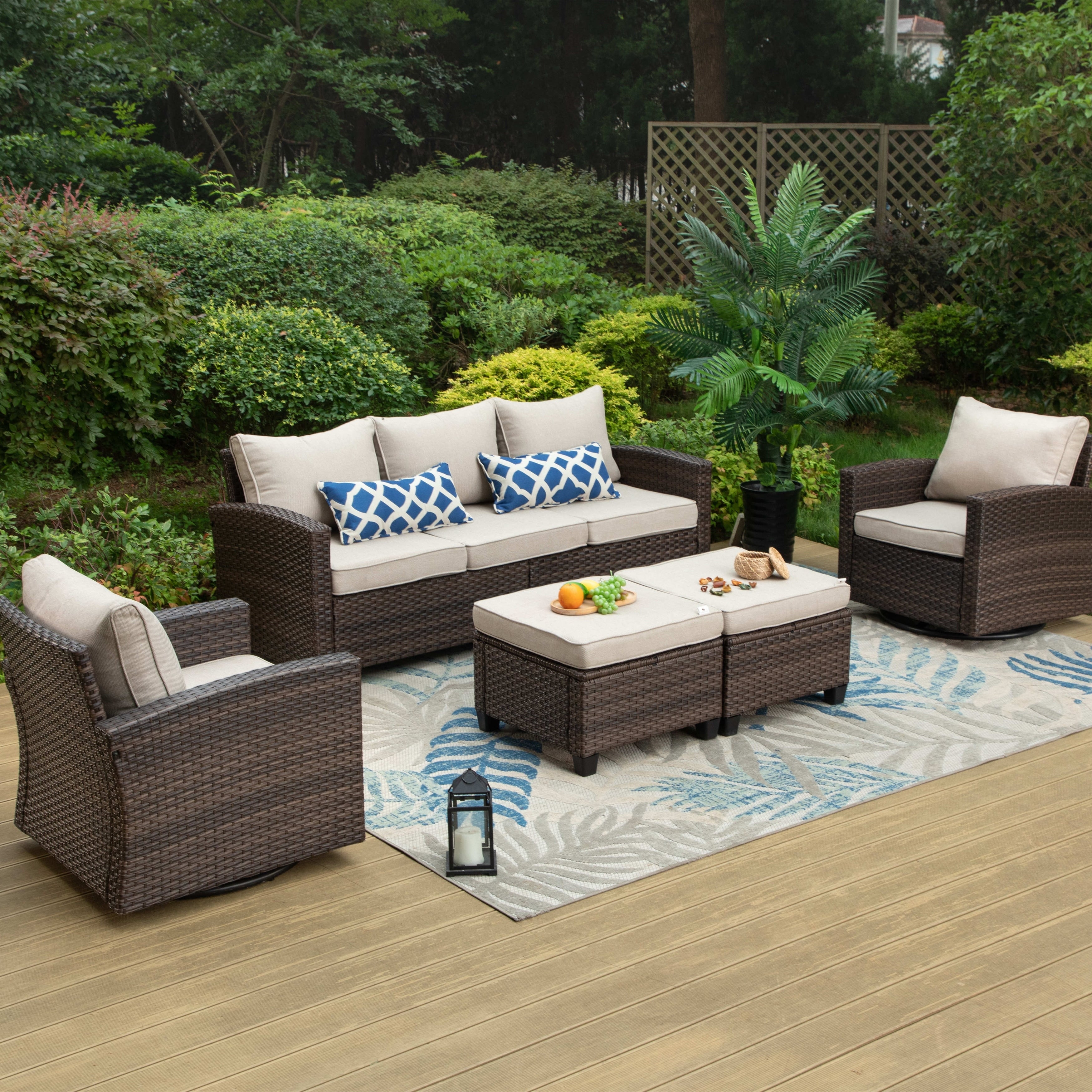 5/9-Seat Patio Furniture Wicker Rattan Outdoor Deep Seating Sectional Sofa Large Conversation Set