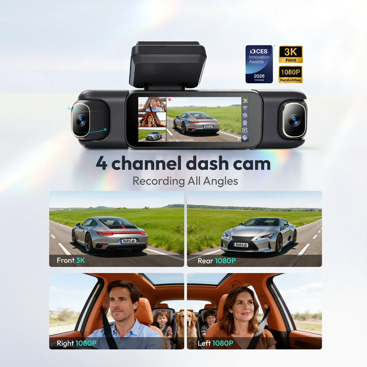 3K 4 Channel Dash Cam 3.18” Touch Screen