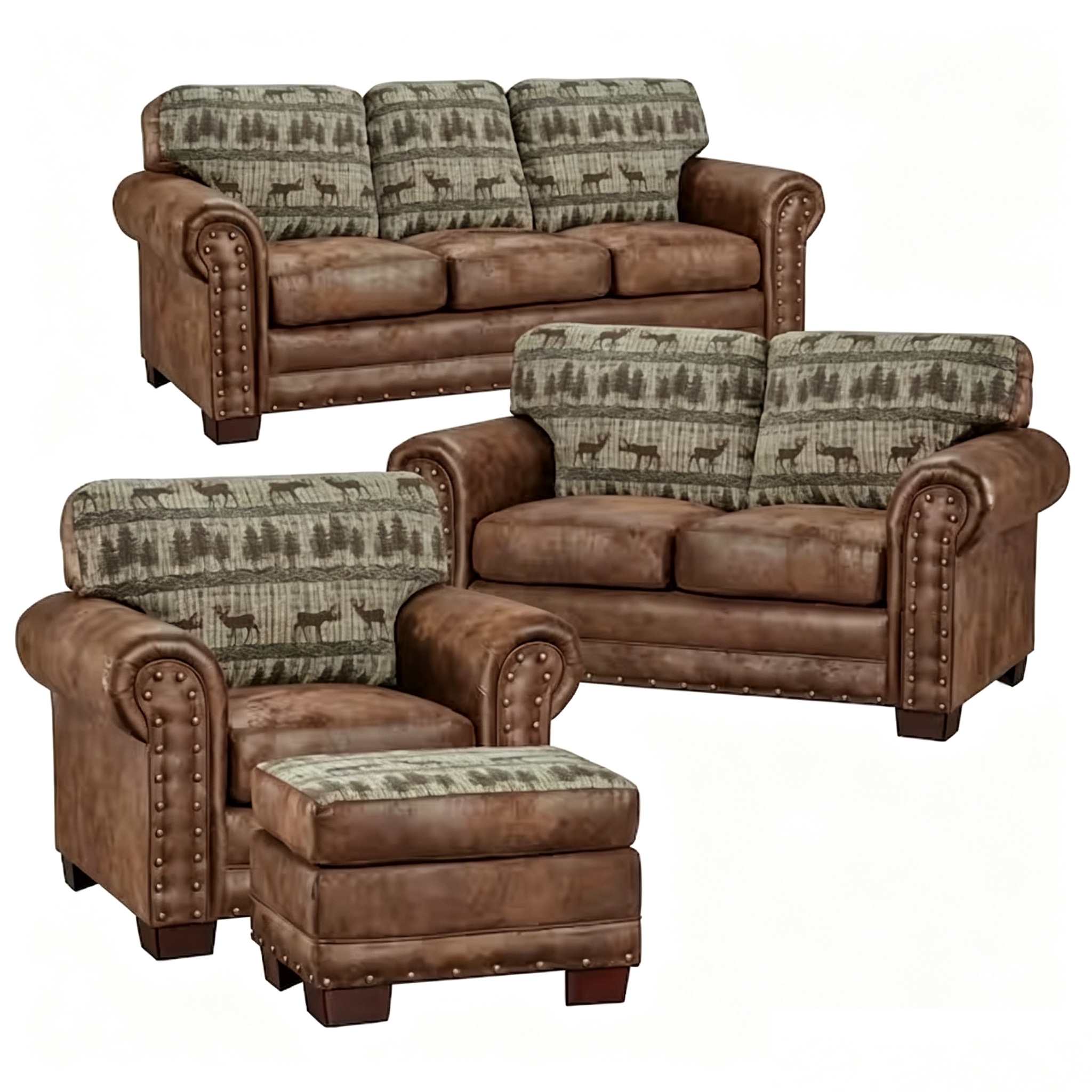 Sierra Mountain Lodge, Solid Wood, 4-Piece Living Room Set