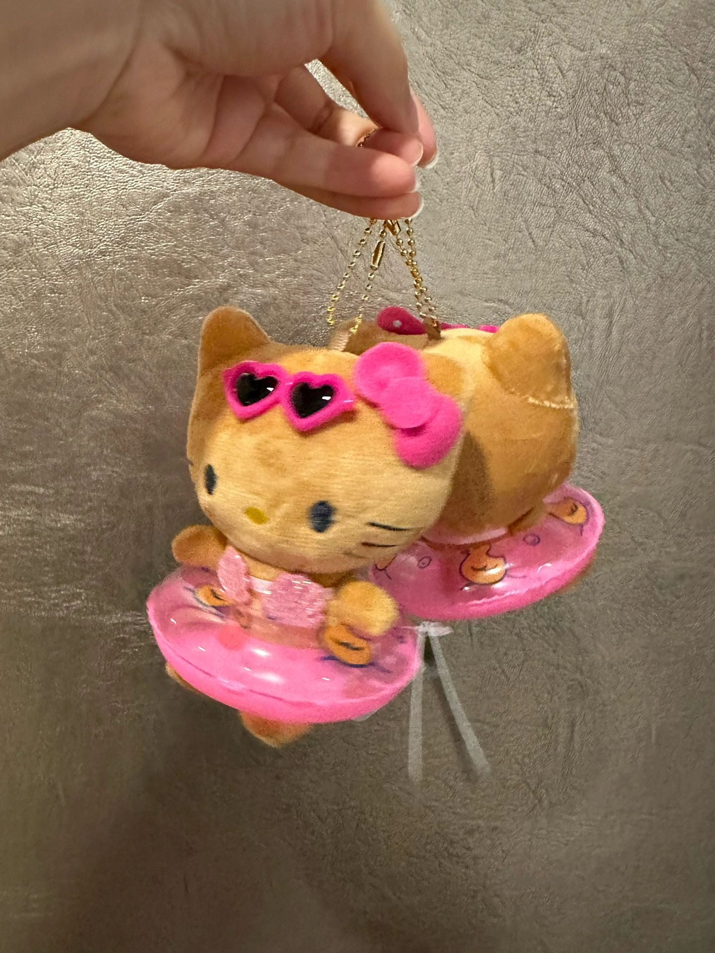 Tan Hellokitty Swimming Ring Plush Keychain｜5in/12Cm