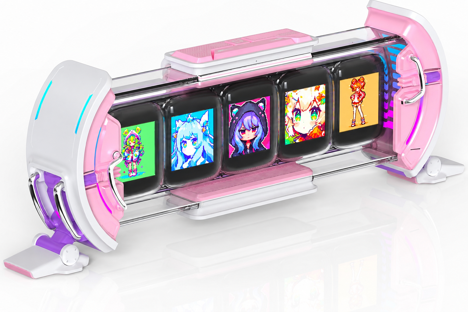 🔥 Cyberpunk 5-Screen Pixel Desk Clock – Smart WiFi RGB Display with Personalized Dashboard, Pixel Art & Live Data for Gaming Room, Office & Desk Setup 🎮✨