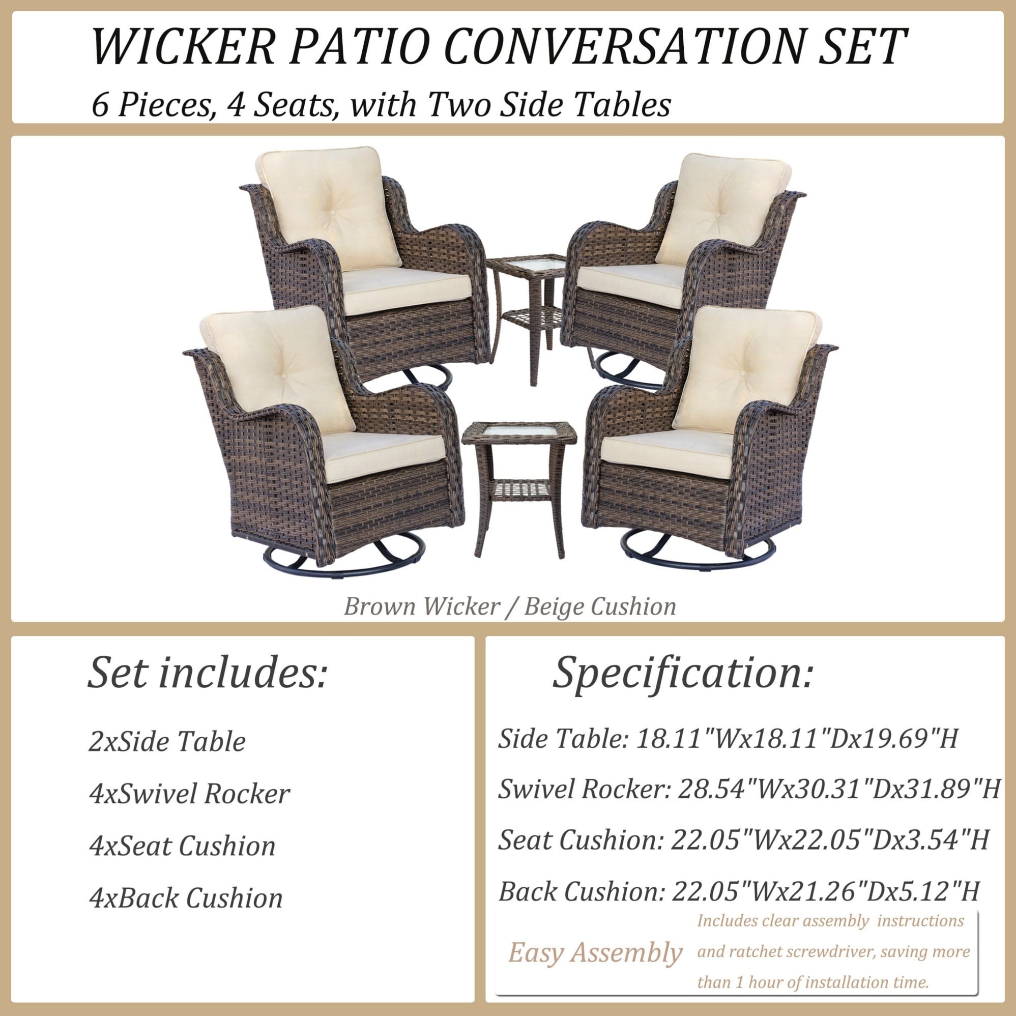 Outdoor Patio Furniture Set-Wicker Patio Conversation Swivel Chair Set