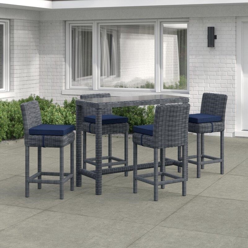 Keiran Rectangular 4 - Person 52'' Long Bar Height Dining Set with Cushions
