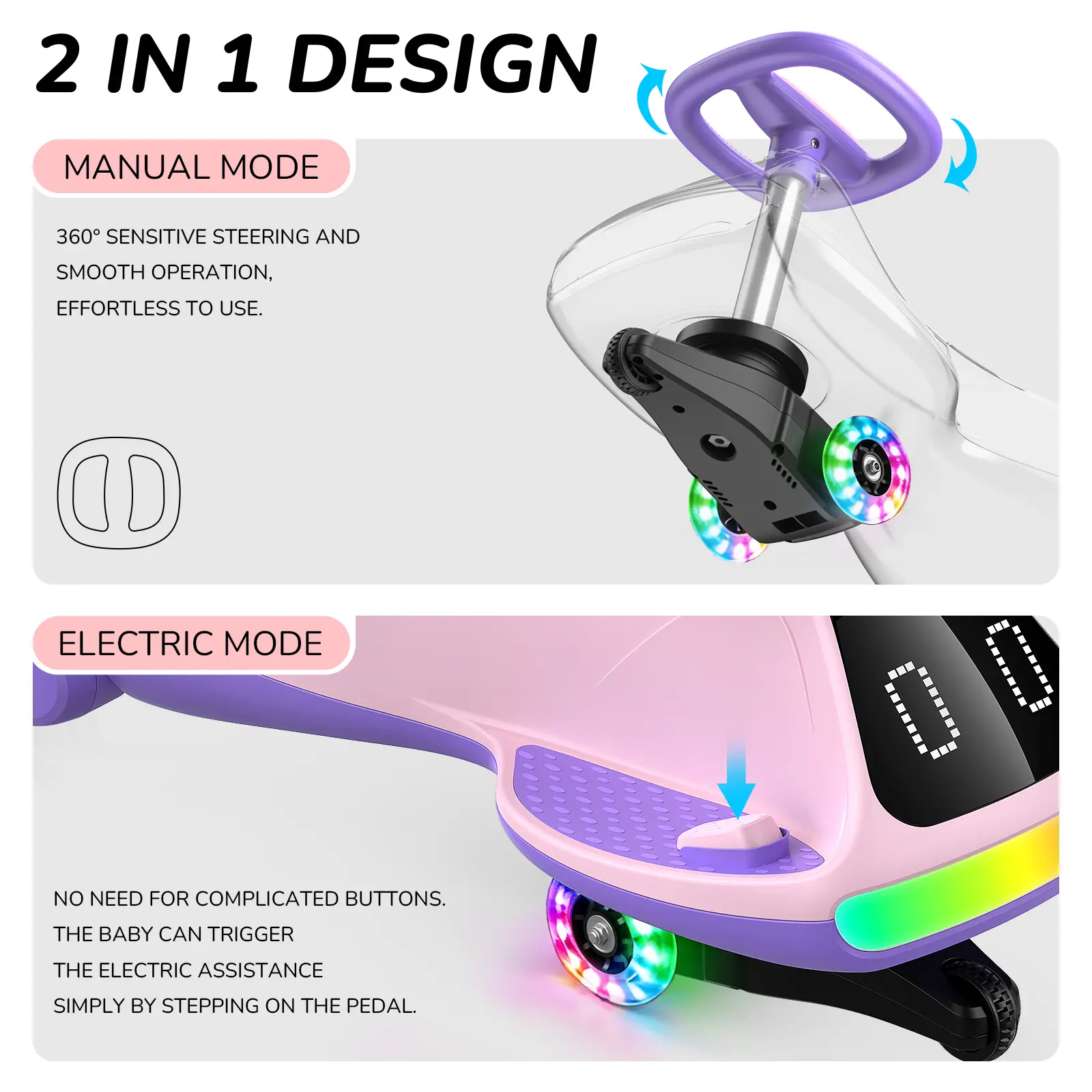 🔥 12V Electric Wiggle Car for Kids – LED Lights, Bluetooth Music & Rechargeable Ride-On Fun