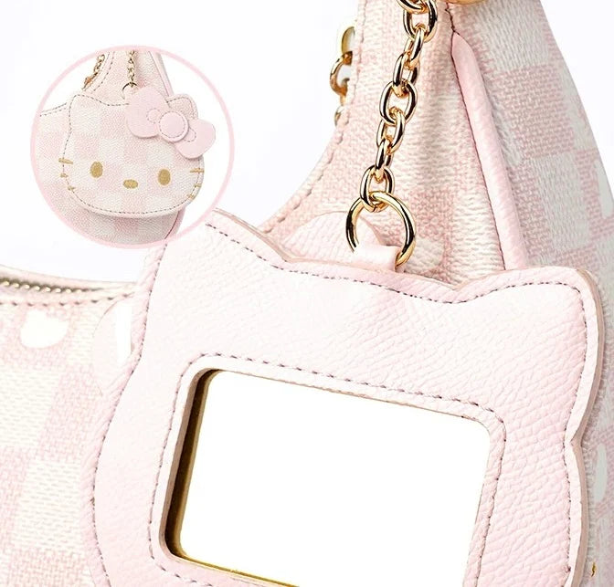 Hellokitty Pink Clutch Tote Purse Handbags With Mirrored Bag Charms